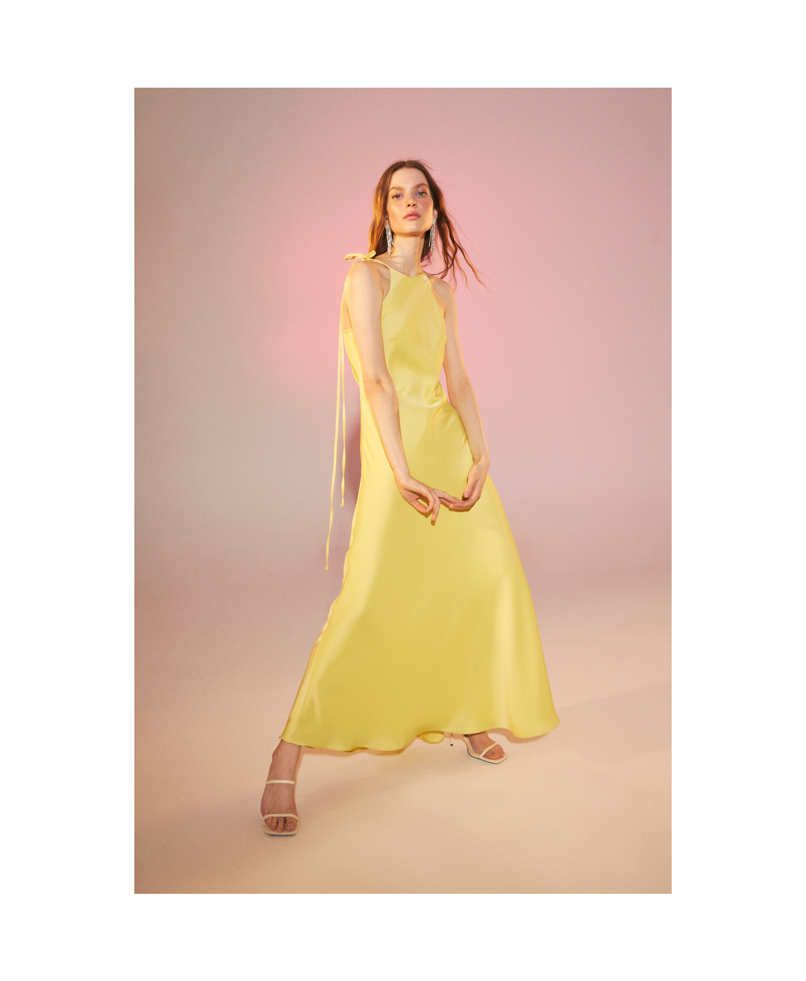 Addie Satin Long Dress in Lime Light in Green made by Nazli Ceren
