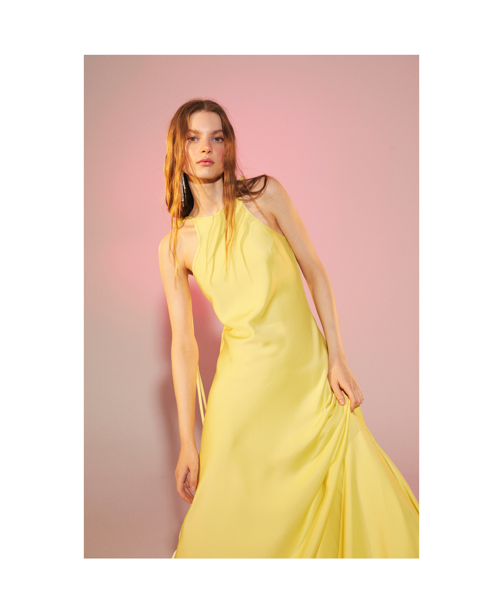 Addie Satin Long Dress in Lime Light in Green made by Nazli Ceren