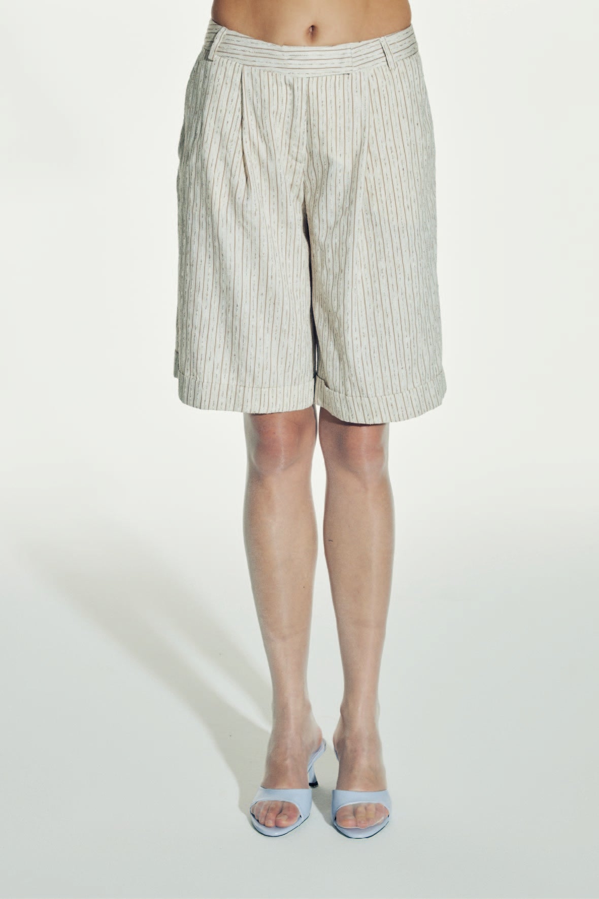 Shop Nazli Ceren Marde Striped Linen Shorts In Walnut
