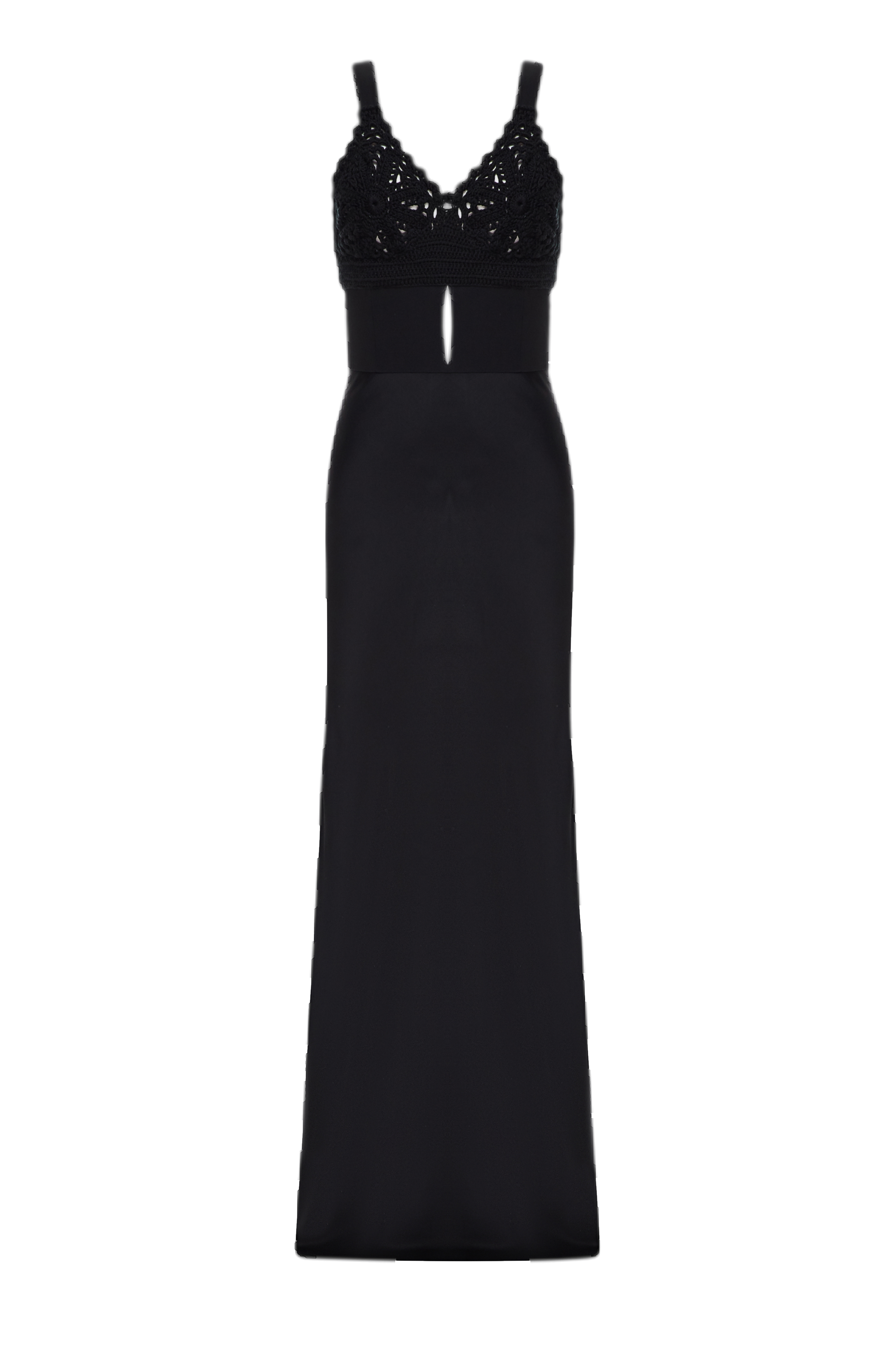 Malva Florea Maxi Dress With Knitted Top In Macrame Technique In Black