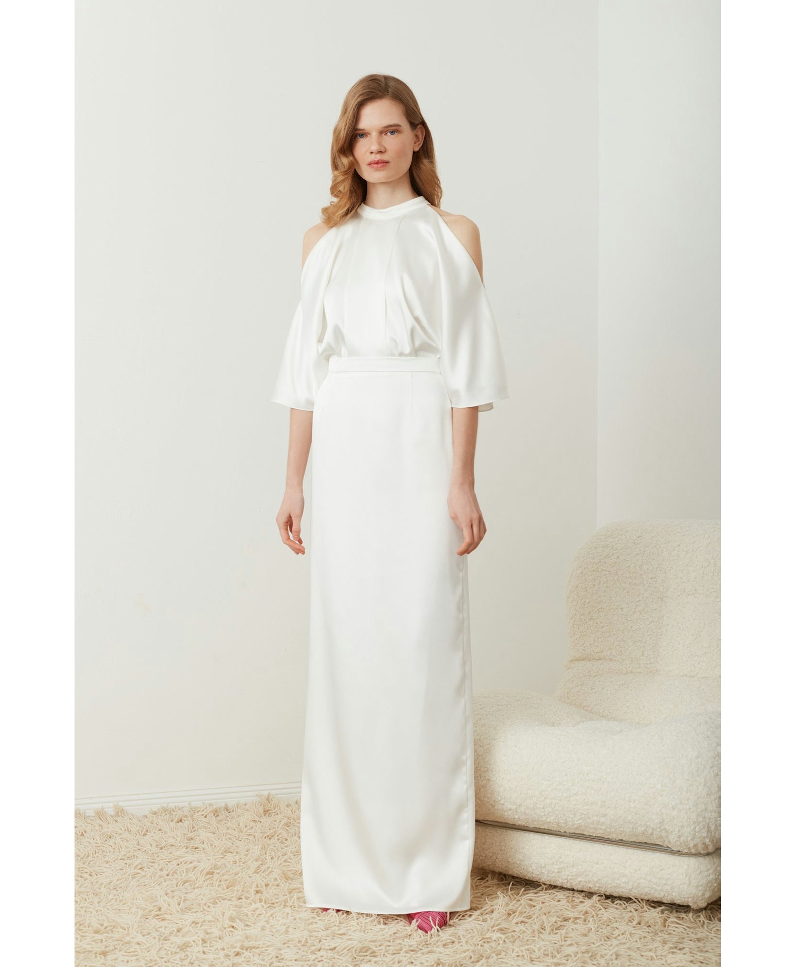 DEVA white cold shoulder maxi wedding dress made by UNDRESS