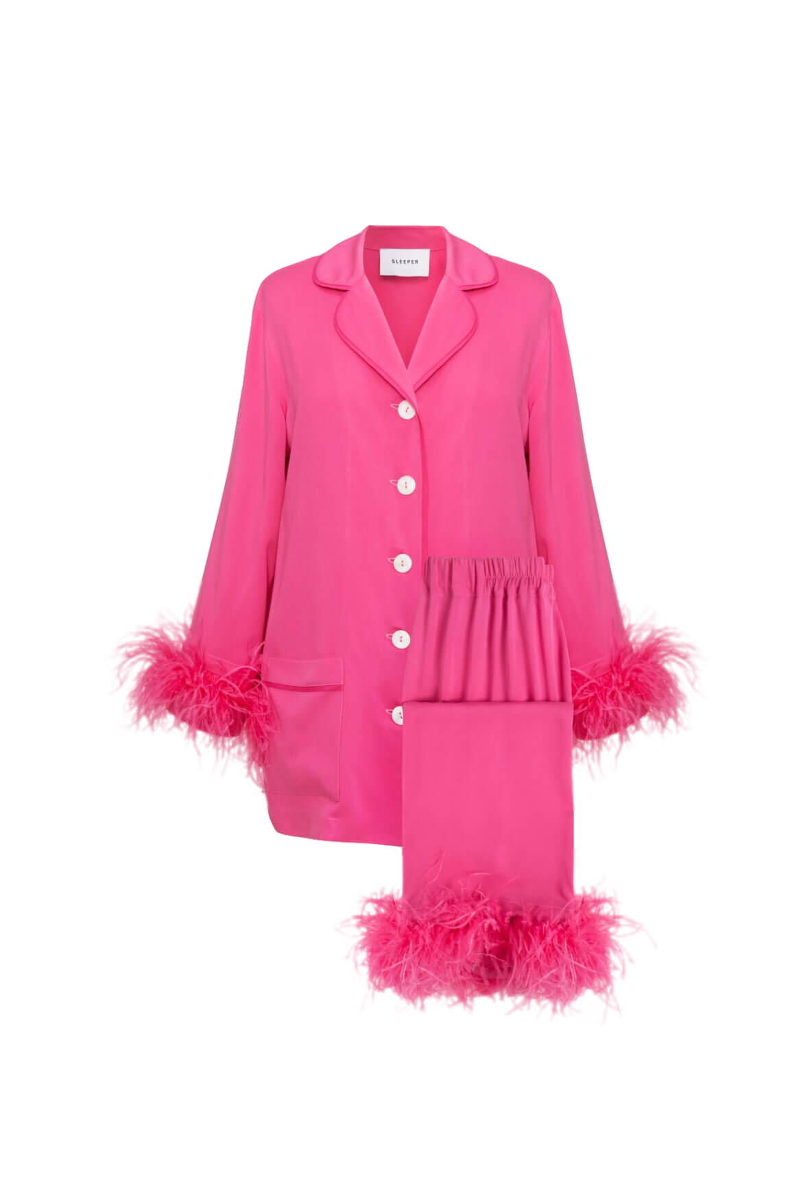 Shop Sleeper Party Pajamas Set With Detachable Feathers In Hot Pink