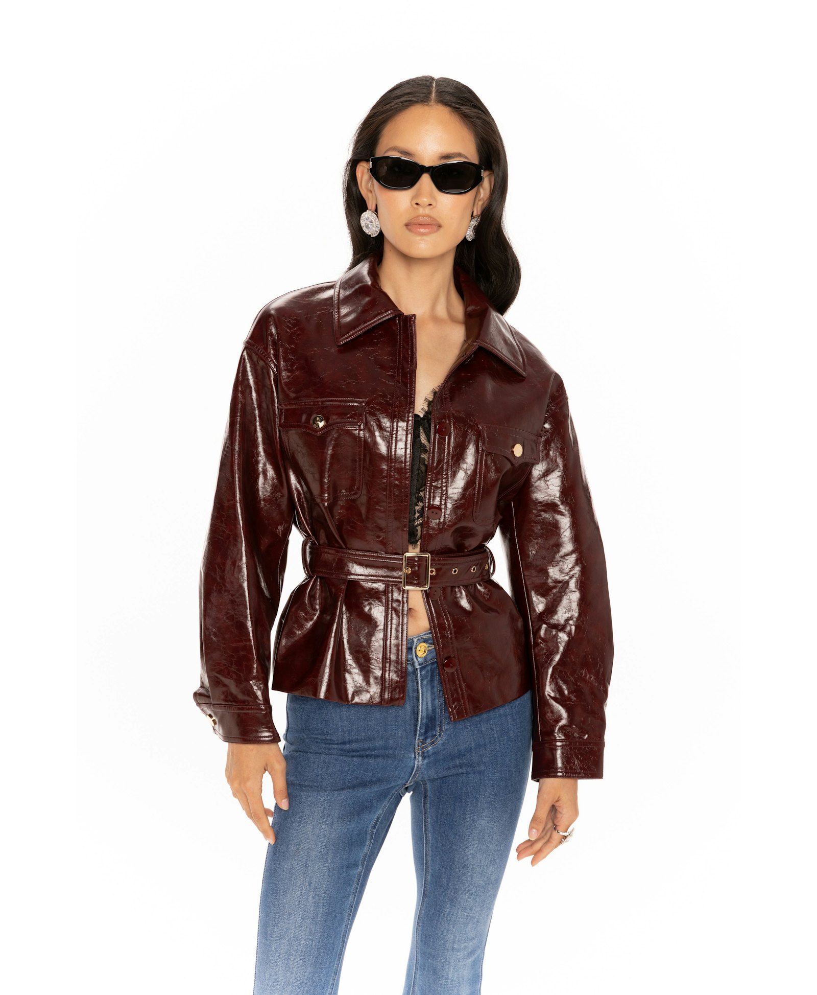 Isabella Vegan Leather Jacket (Claret) made by Nana Jacqueline
