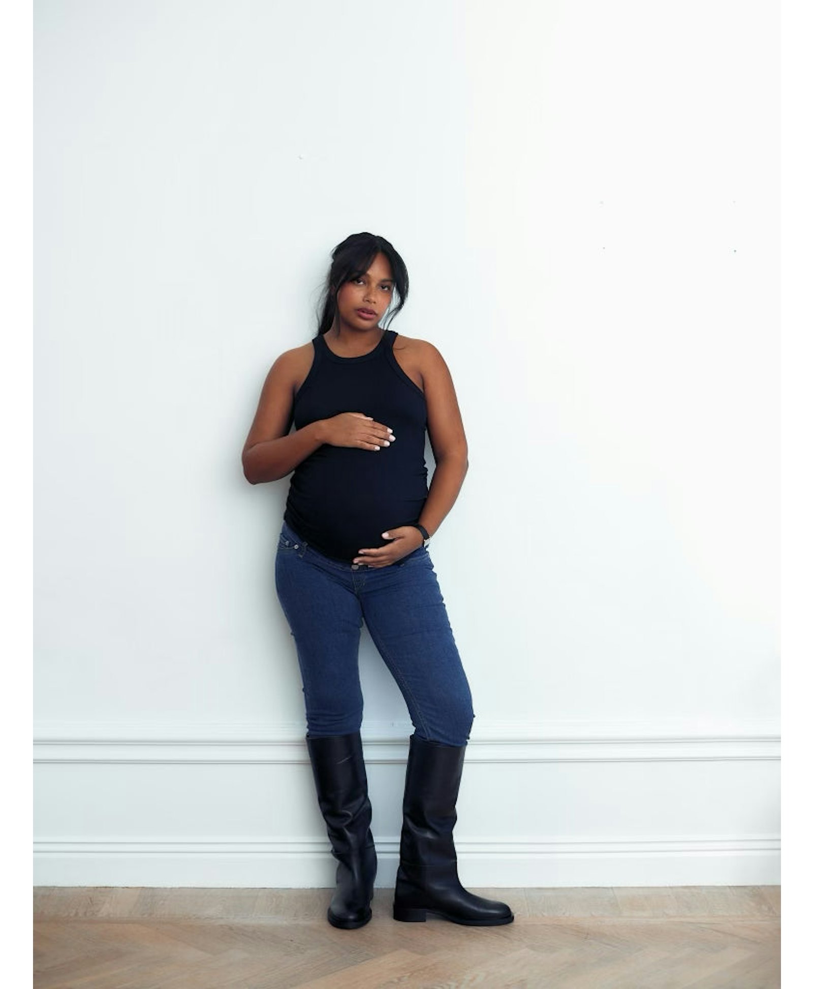 Ribbed Pregnancy Tank (Black/White/Grey Melange) made by Ilouity