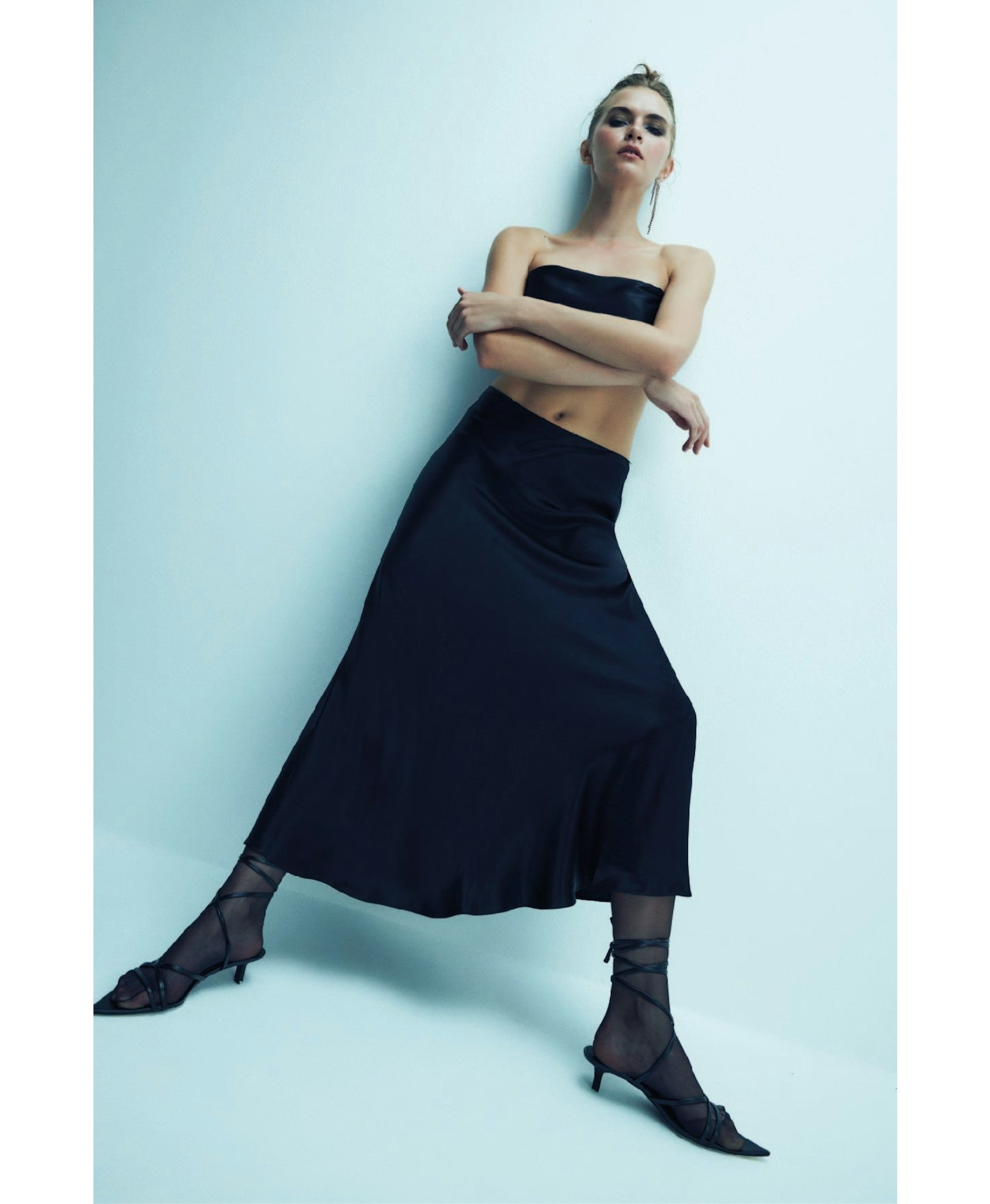 Lia Satin Maxi Skirt in Black made by Nazli Ceren