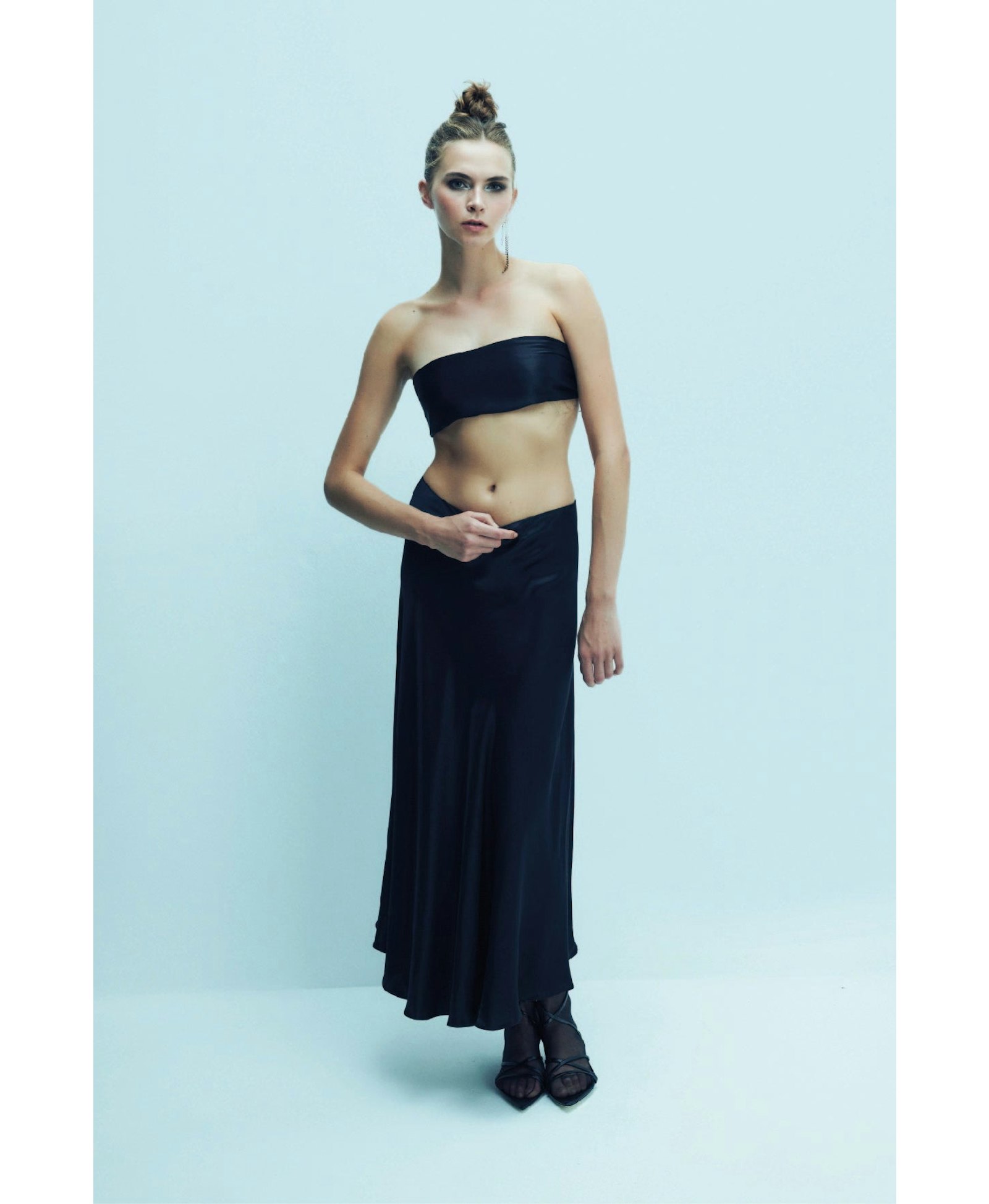 Lia Satin Maxi Skirt in Black made by Nazli Ceren