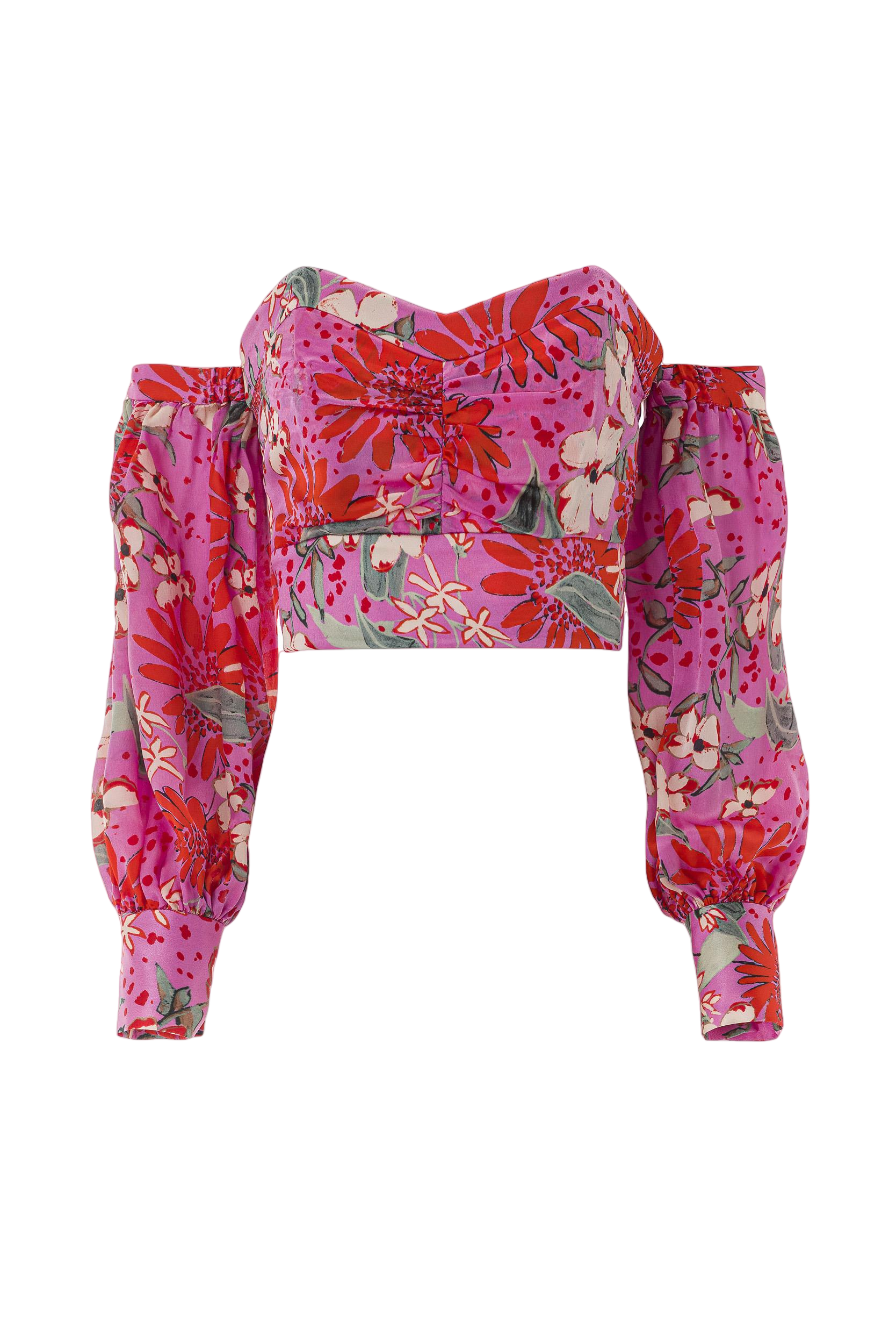 Lita Couture Summer Bouquet Off-the-shoulders Crop Top In Pink