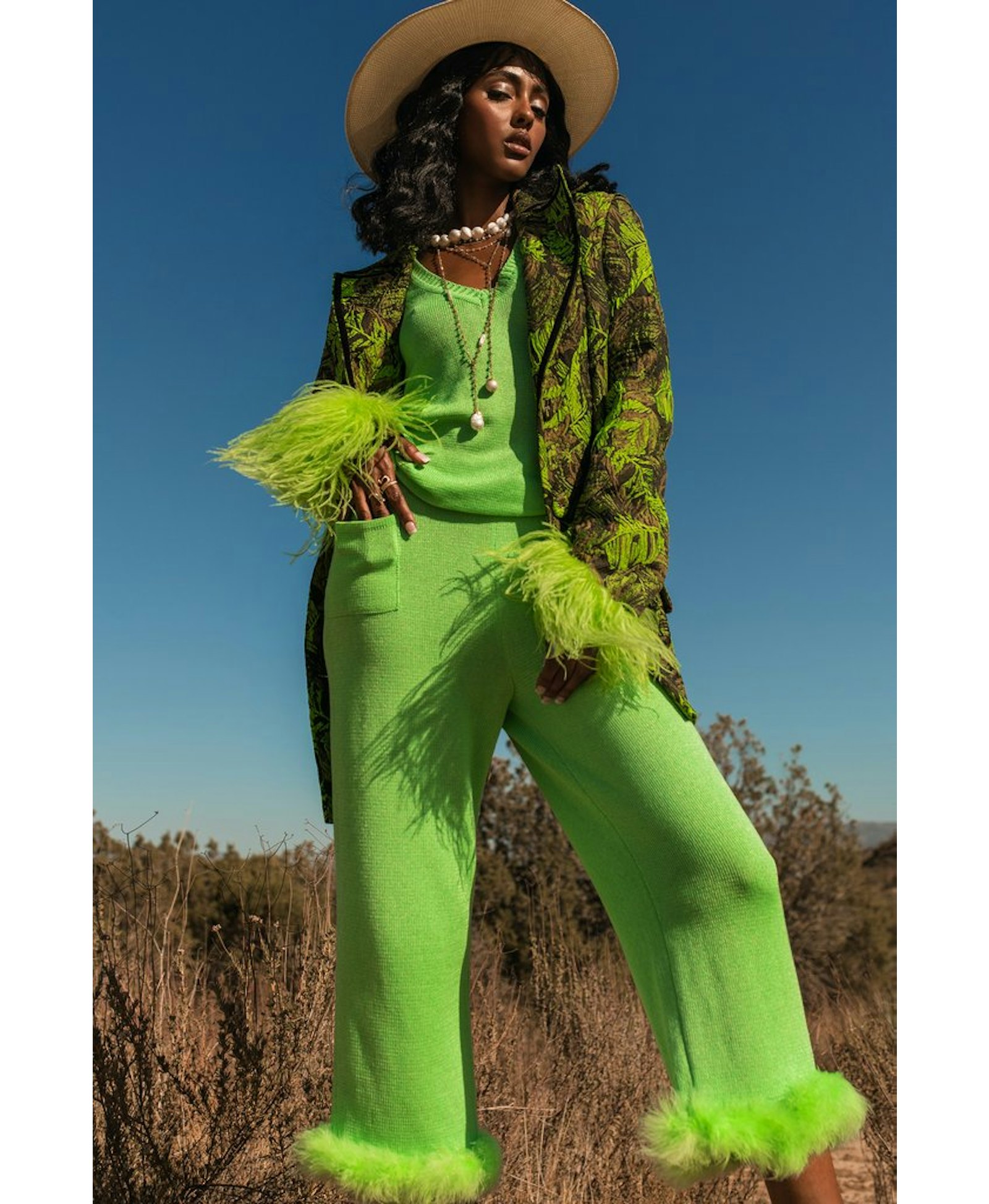 Mint knit pants with feather details made by ANDREEVA
