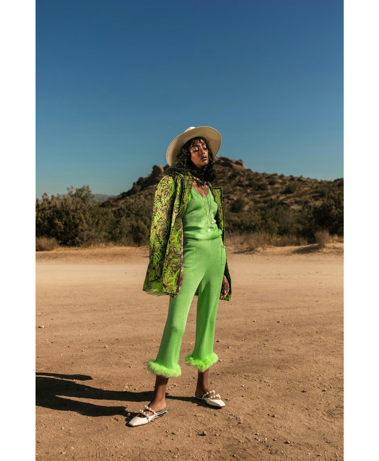 Mint knit pants with feather details made by ANDREEVA