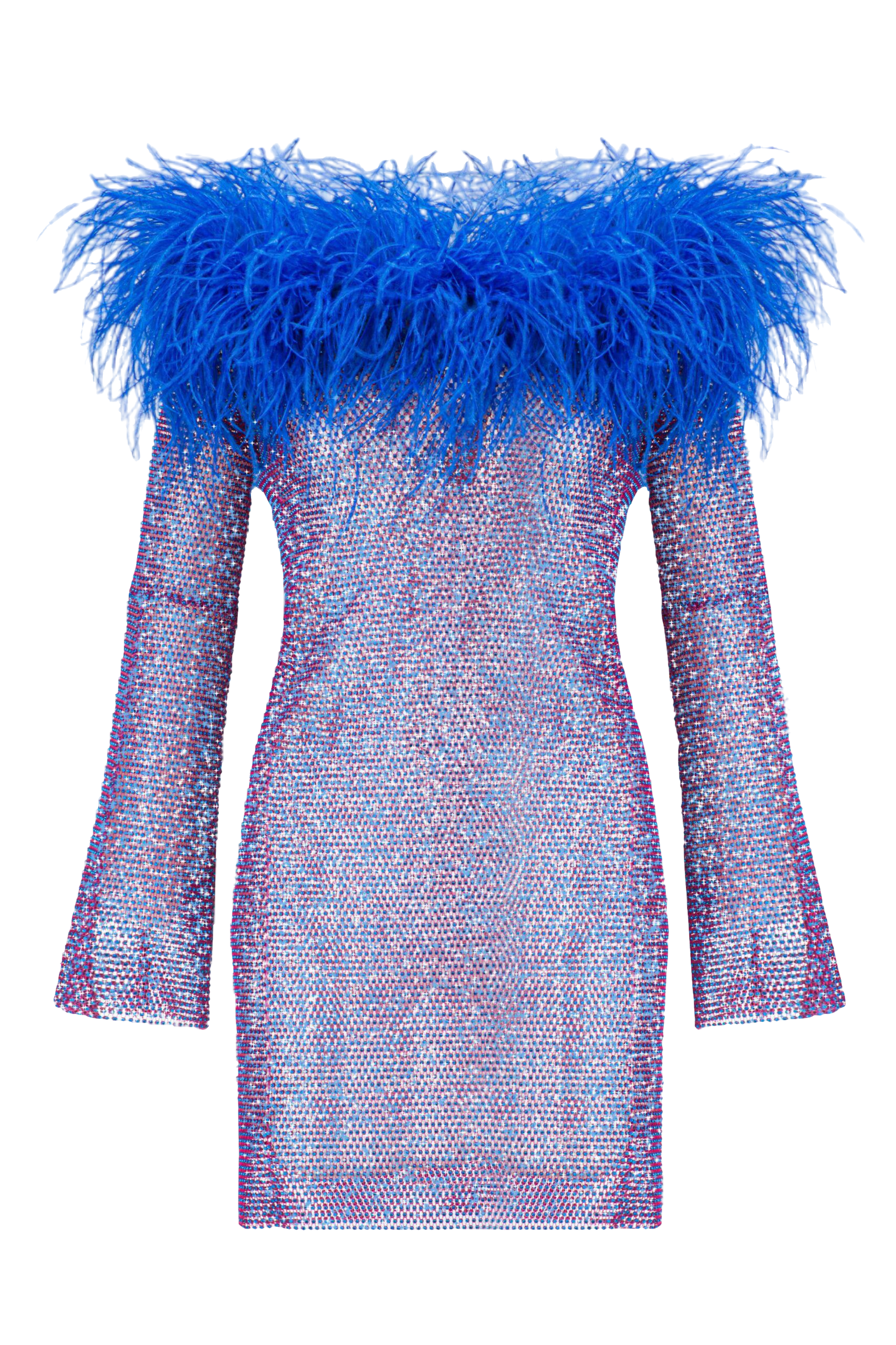 Shop Santa Brands Sparkle Fuchsia/blue Stones Mini Feathers Dress With Open Shoulders