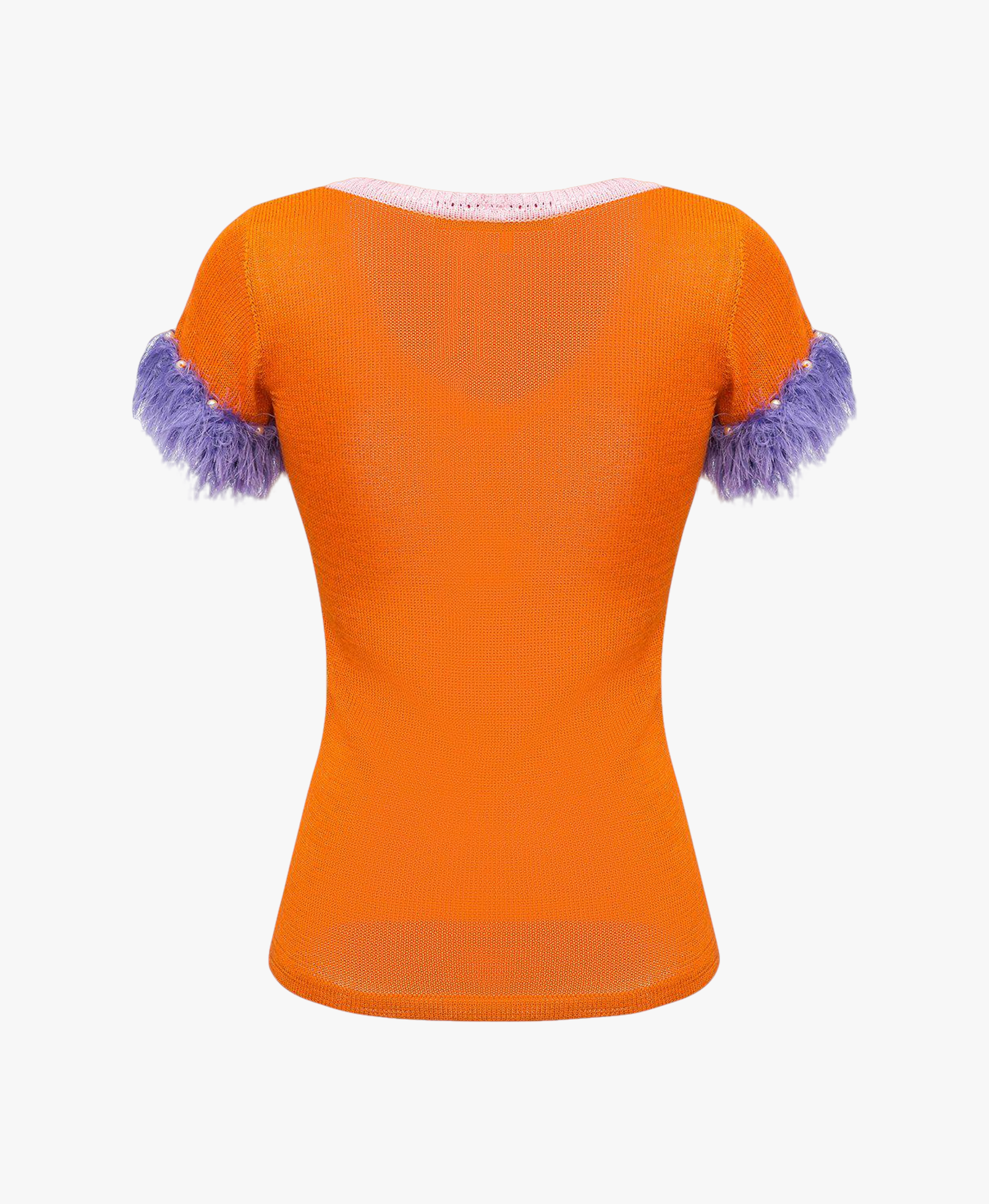 Golden poppy knit top with handmade knit details and pearls made by ANDREEVA