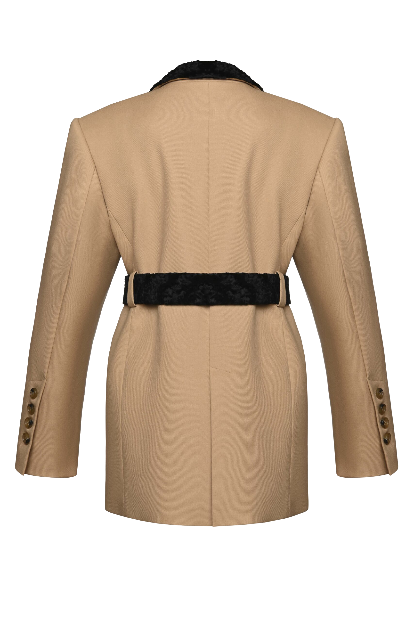 Shop Maria Kokhia Belted Blazer With Faux Fur Collar In Beige