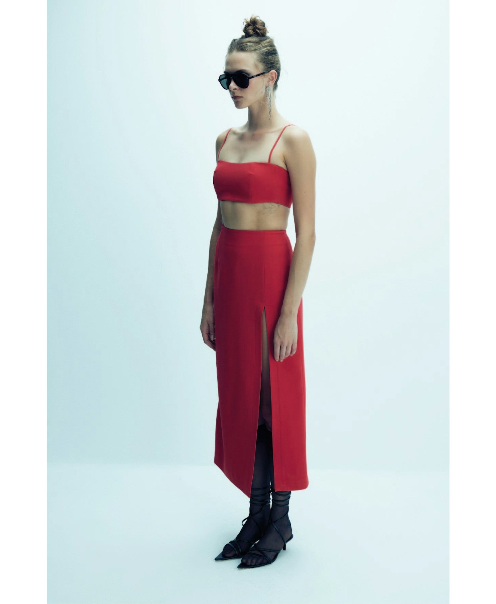 Lea Crepe Maxi Skirt in Paprika Red made by Nazli Ceren