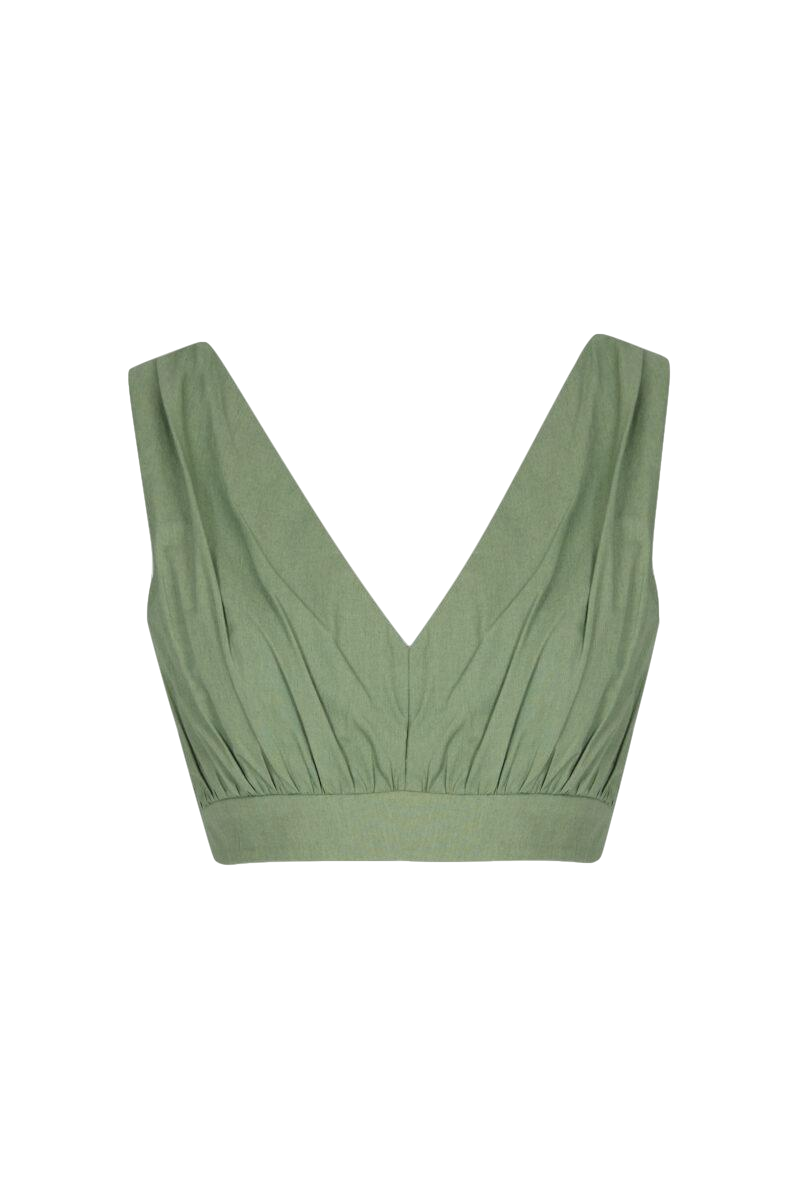 F.ilkk Green Ruched Cropped Top