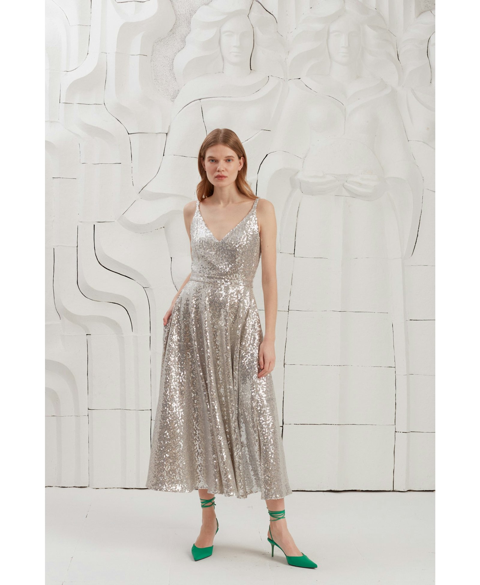 ADINA silver sequin midi dress made by UNDRESS