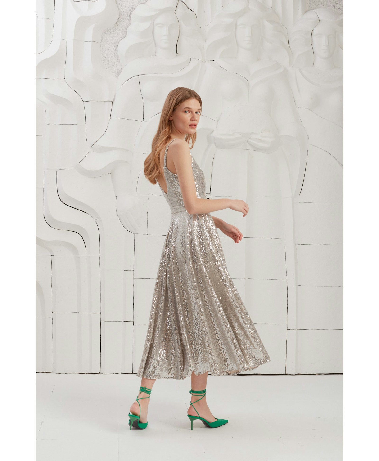 ADINA silver sequin midi dress made by UNDRESS