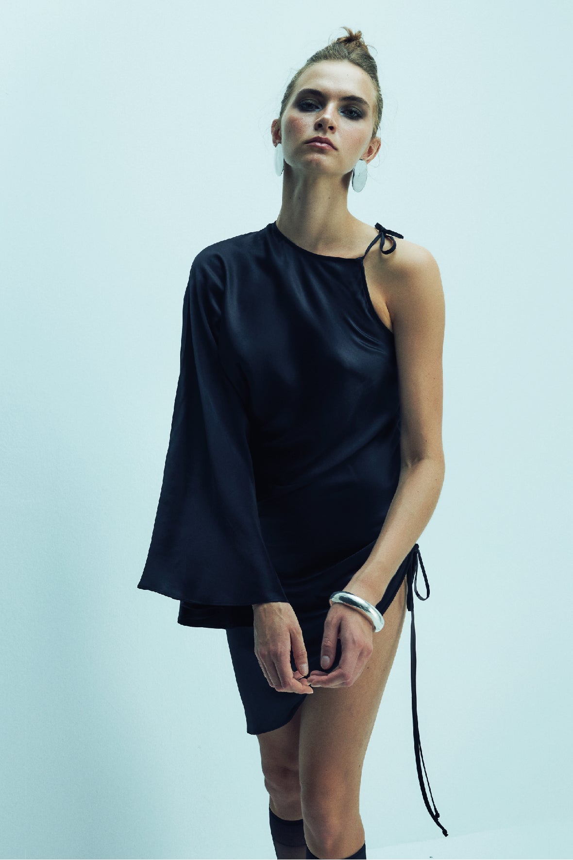 Shop Nazli Ceren Rocha Asymmetric Mini Satin Dress In Black