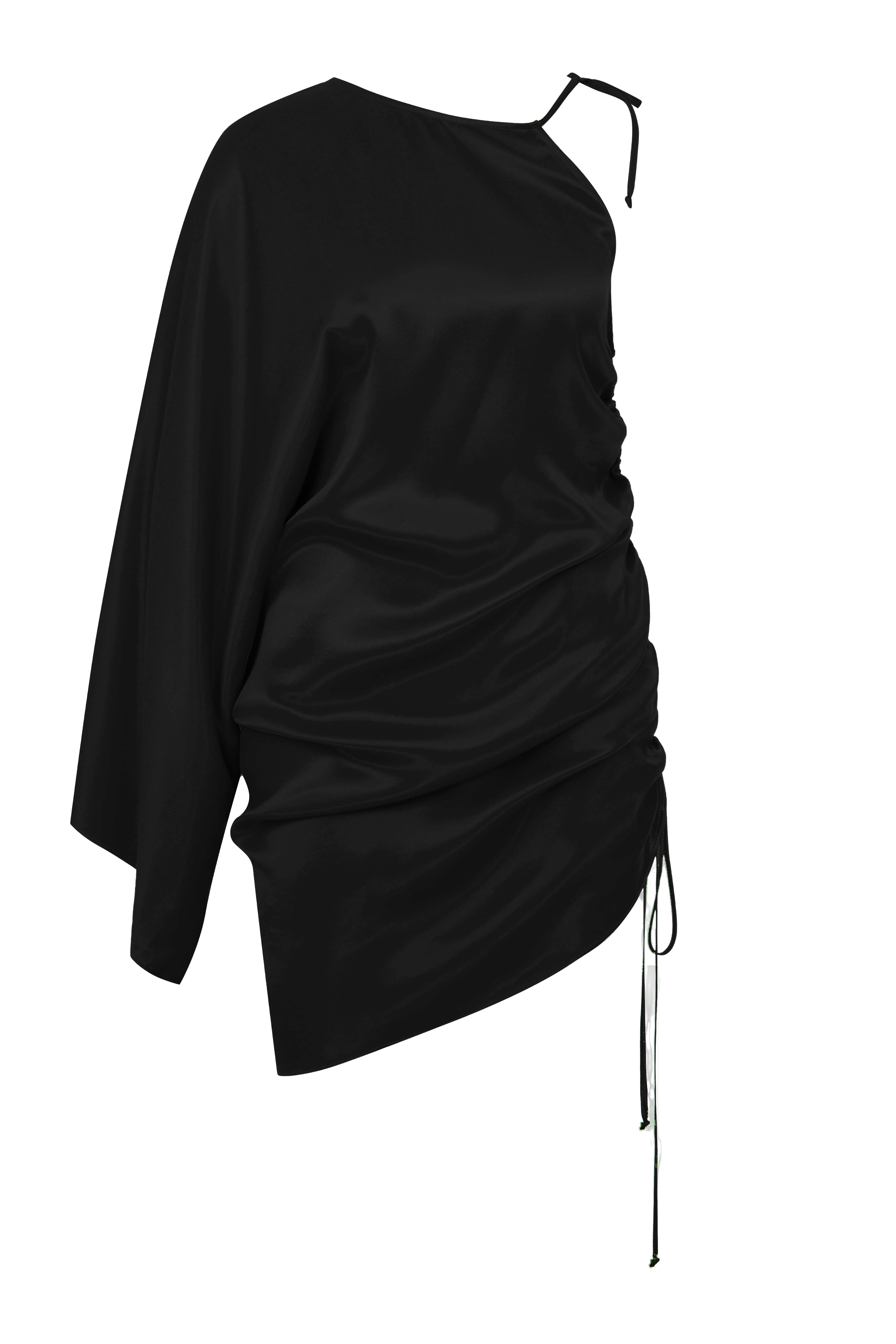 Nazli Ceren Rocha Asymmetric Mini Satin Dress In Black