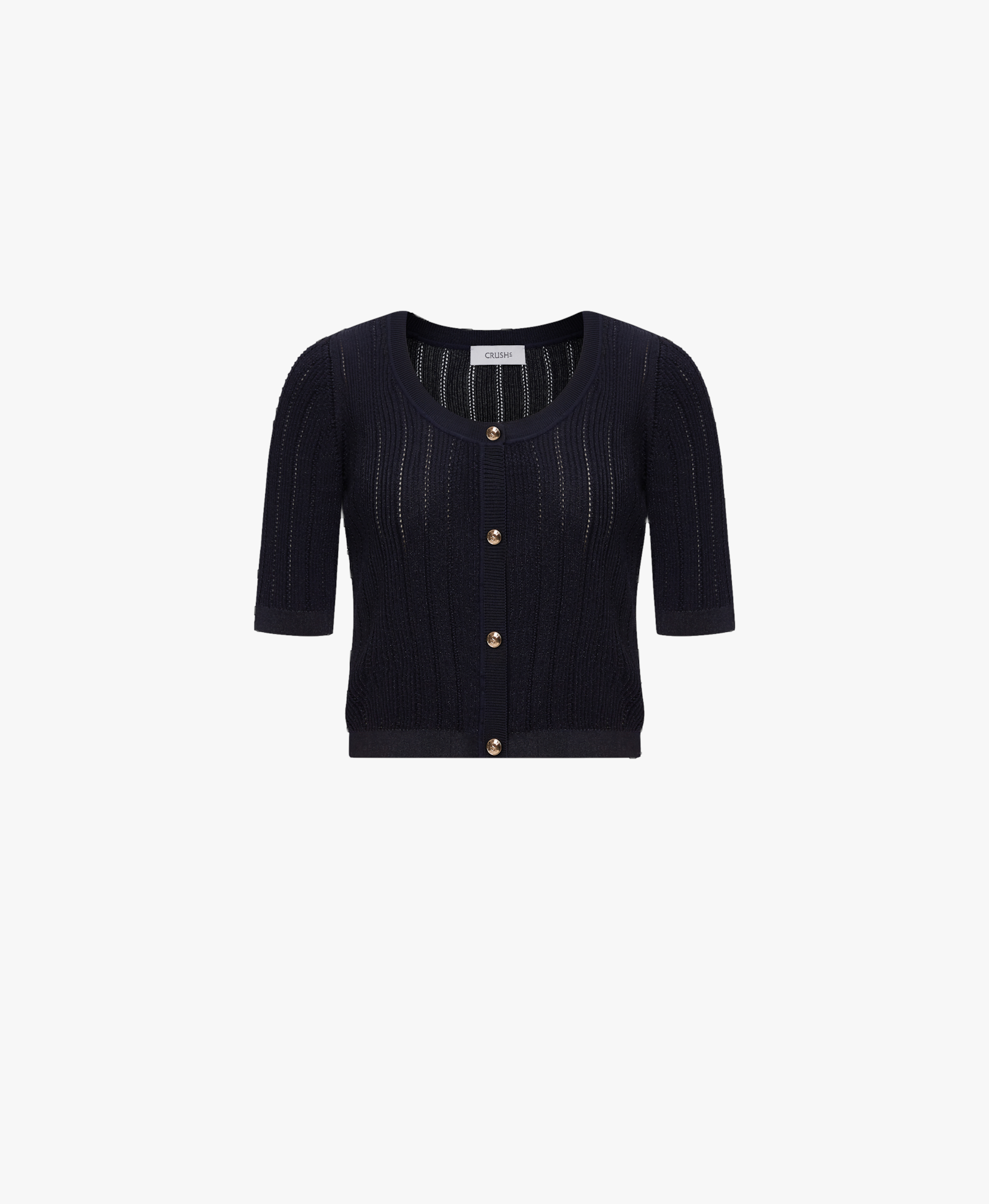 METALLIC BUTTON-EMBELLISHED CROPPED CARDIGAN in Blue made by CRUSH Collection