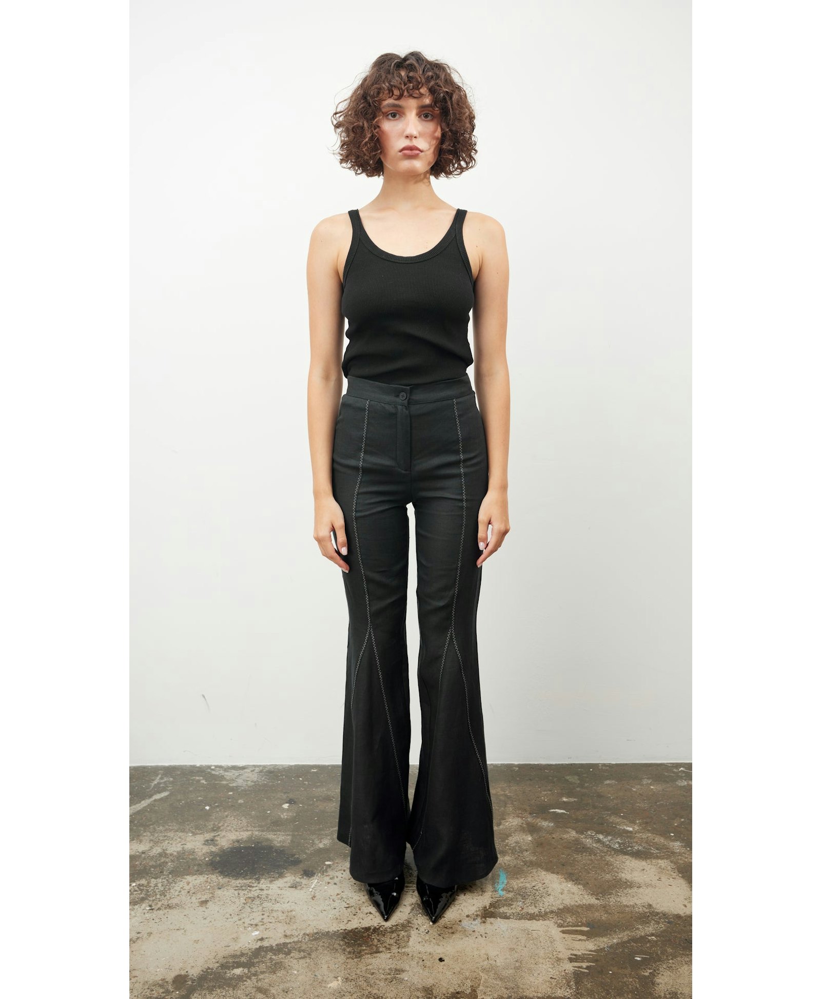 Black Zig-Zag Flare Pants made by Tamar Keburia