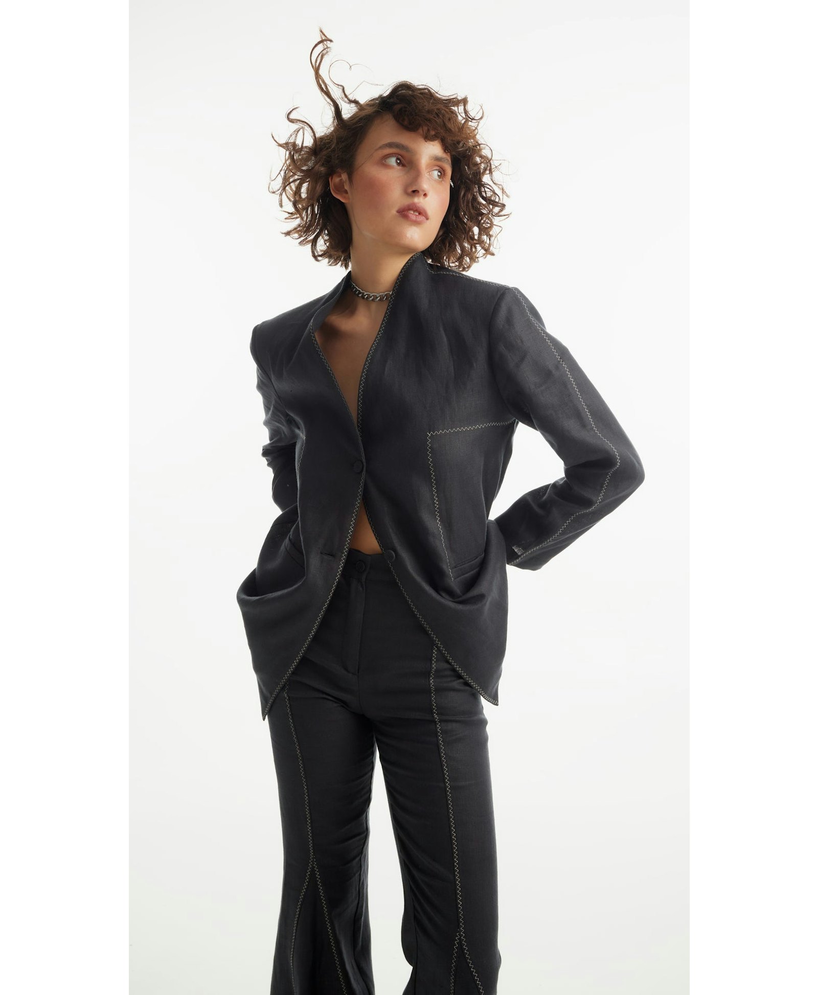 Black Zig-Zag Flare Pants made by Tamar Keburia