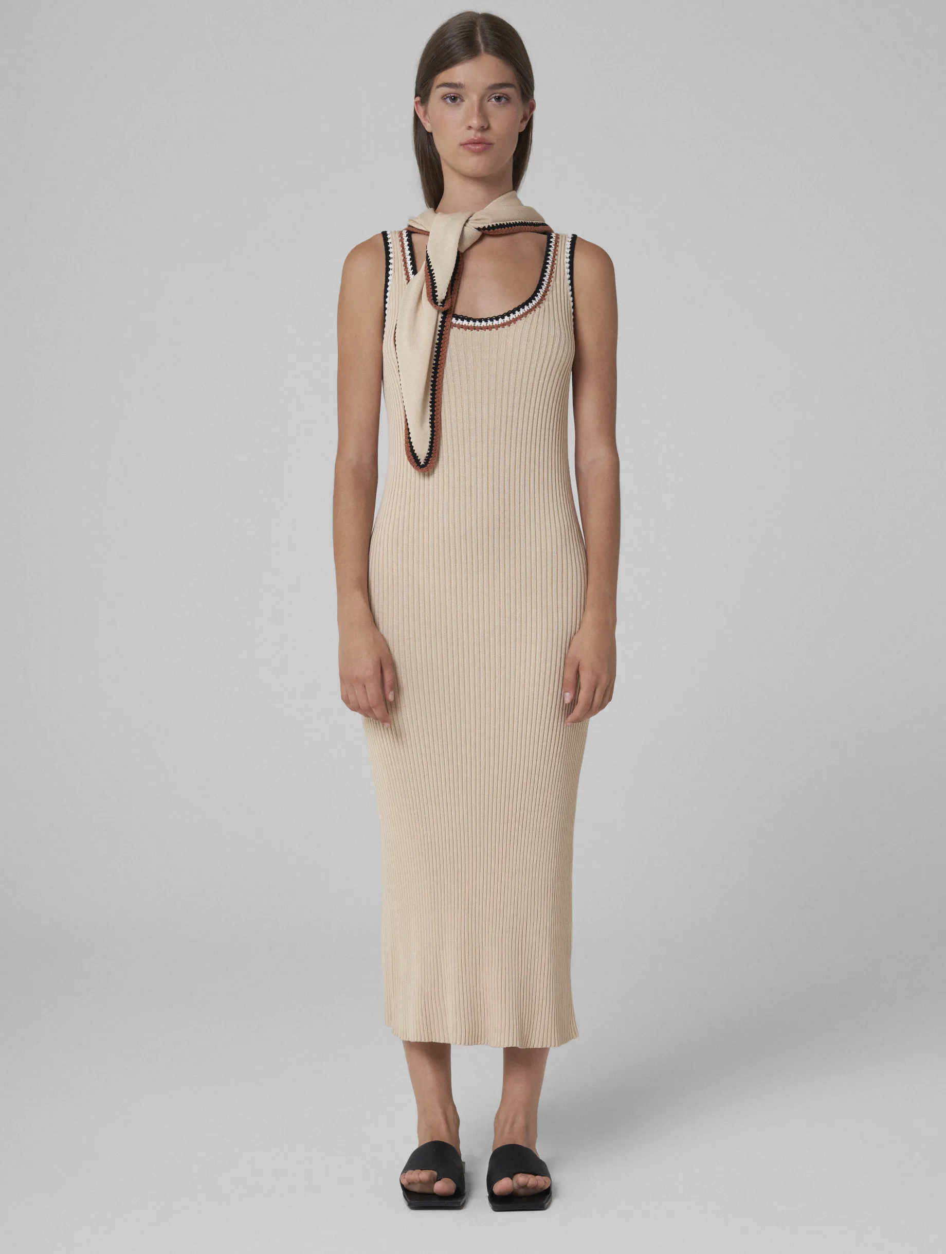 Shop Leap Concept May Tencel Knitted Dress With Hand In Beige