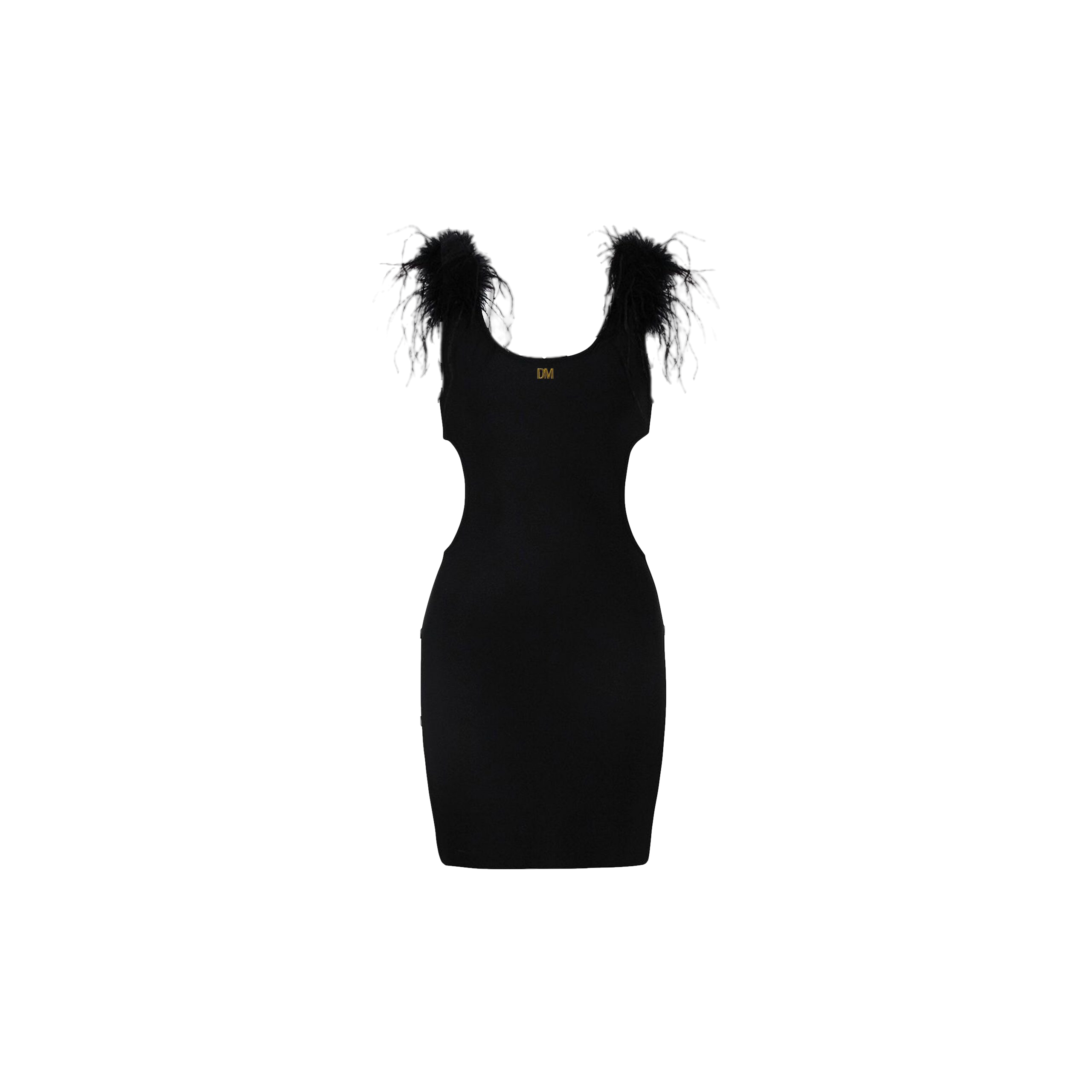 Daniele Morena Black Feathers Cutouts Mini Dress