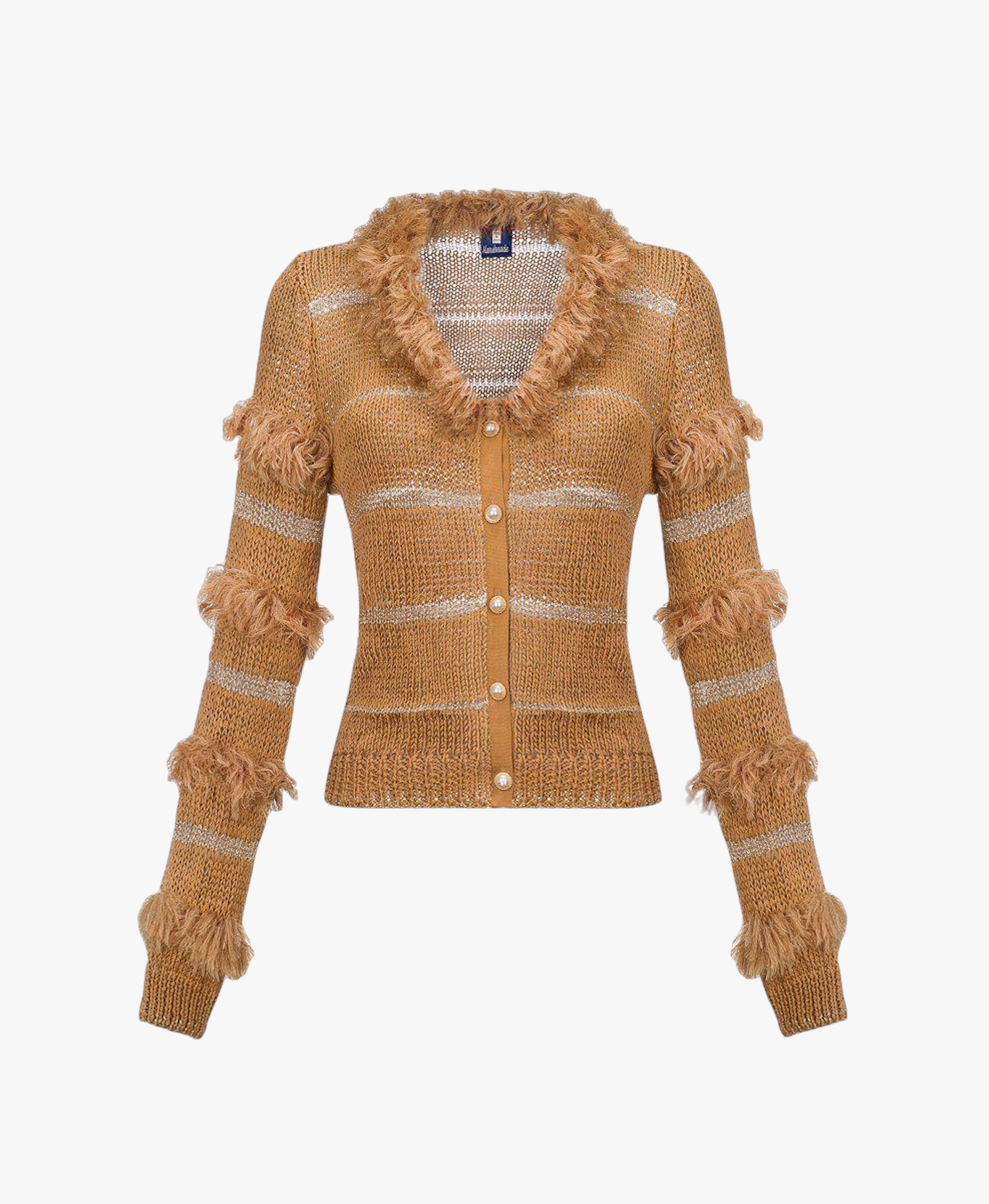 Brown Sundown Handmade Knit Sweater With Pearl Buttons in Brown made by ANDREEVA