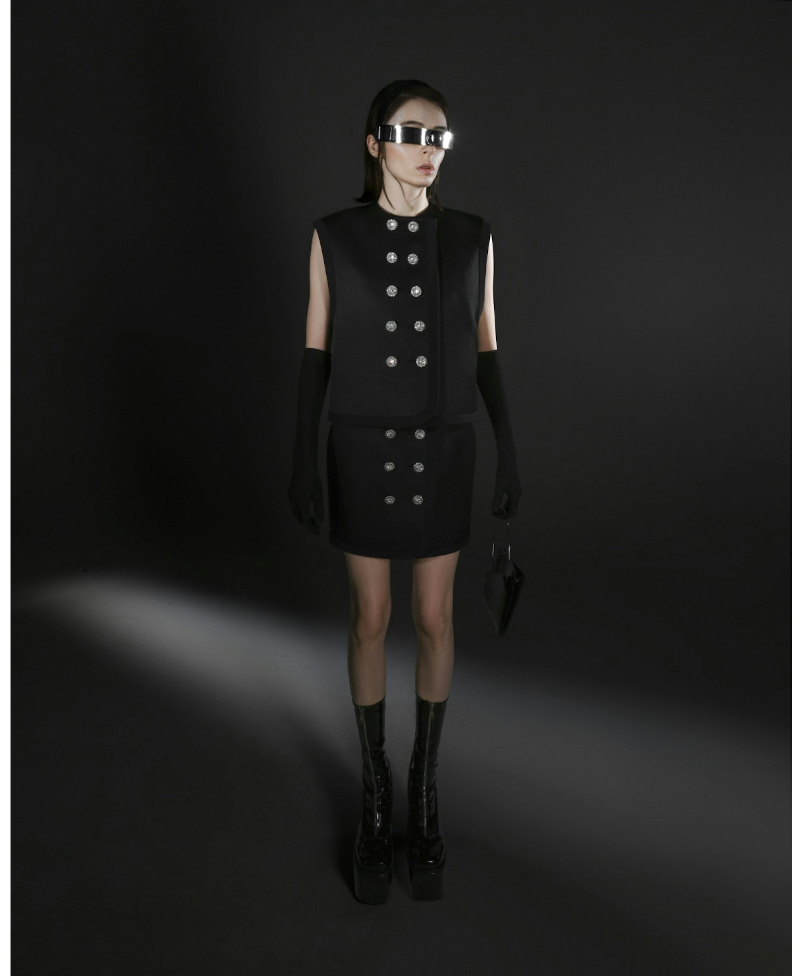 ZIRCON BUTTON MINI SKIRT made by KEBURIA