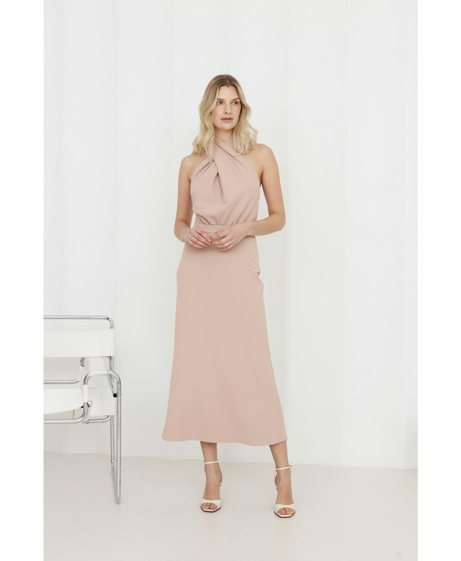 CELIA Dusty Pink Halter Neck Midi Dress made by UNDRESS