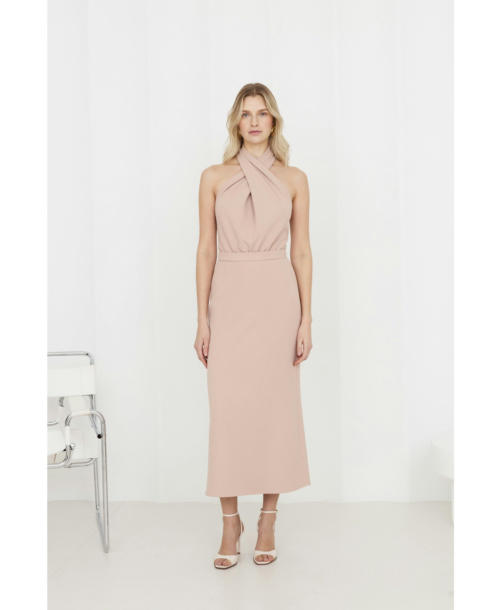 CELIA Dusty Pink Halter Neck Midi Dress made by UNDRESS