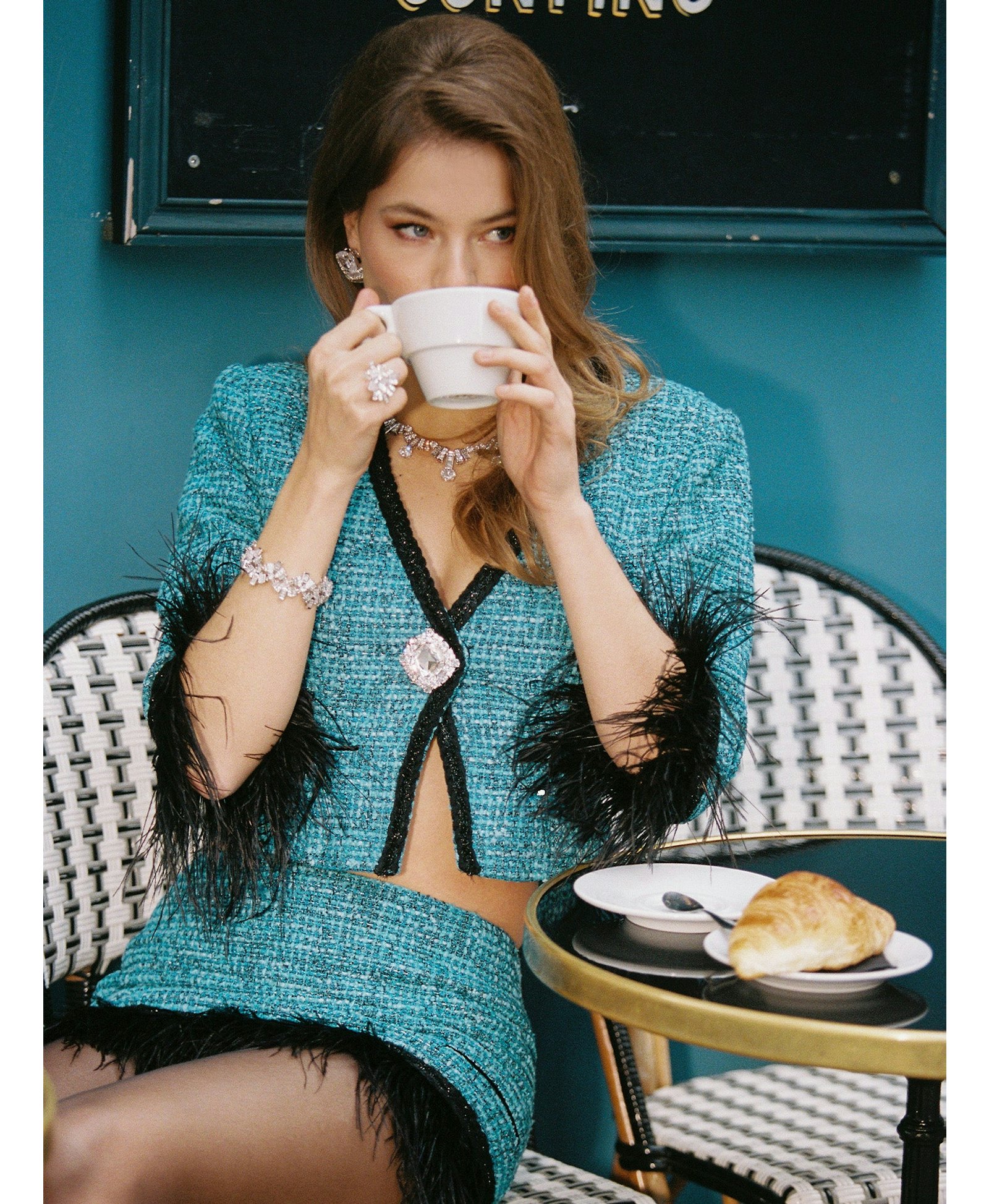 Daphne Feather Tweed Coat (Blue) made by Nana Jacqueline