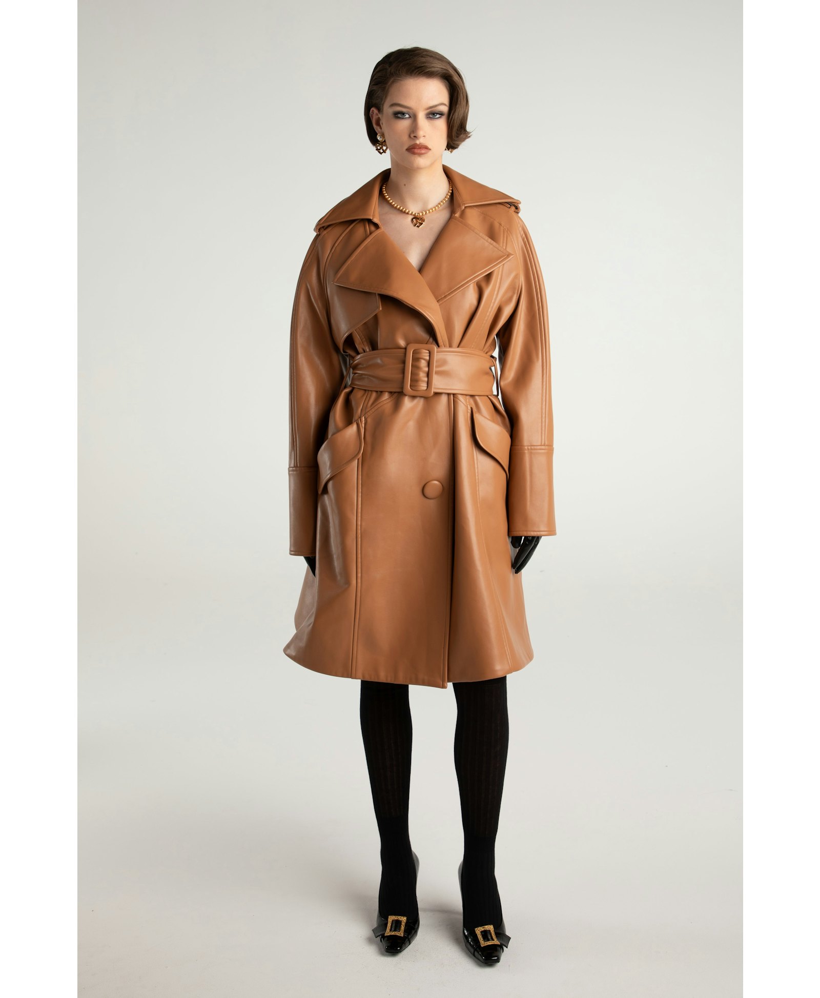 Keira Leather Trench Coat (Brown) (Final Sale) in Brown made by Nana Jacqueline
