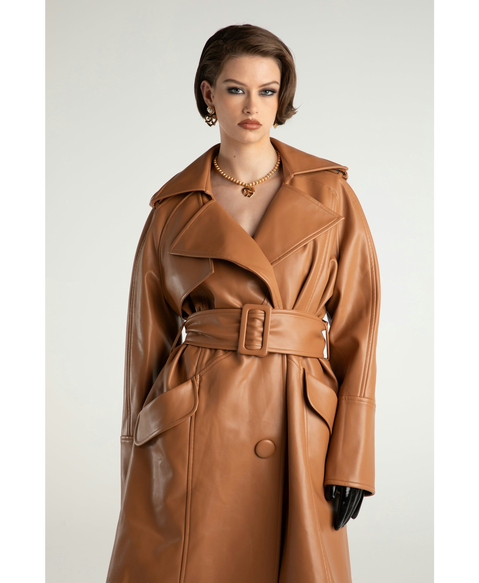 Keira Leather Trench Coat (Brown) (Final Sale) in Brown made by Nana Jacqueline
