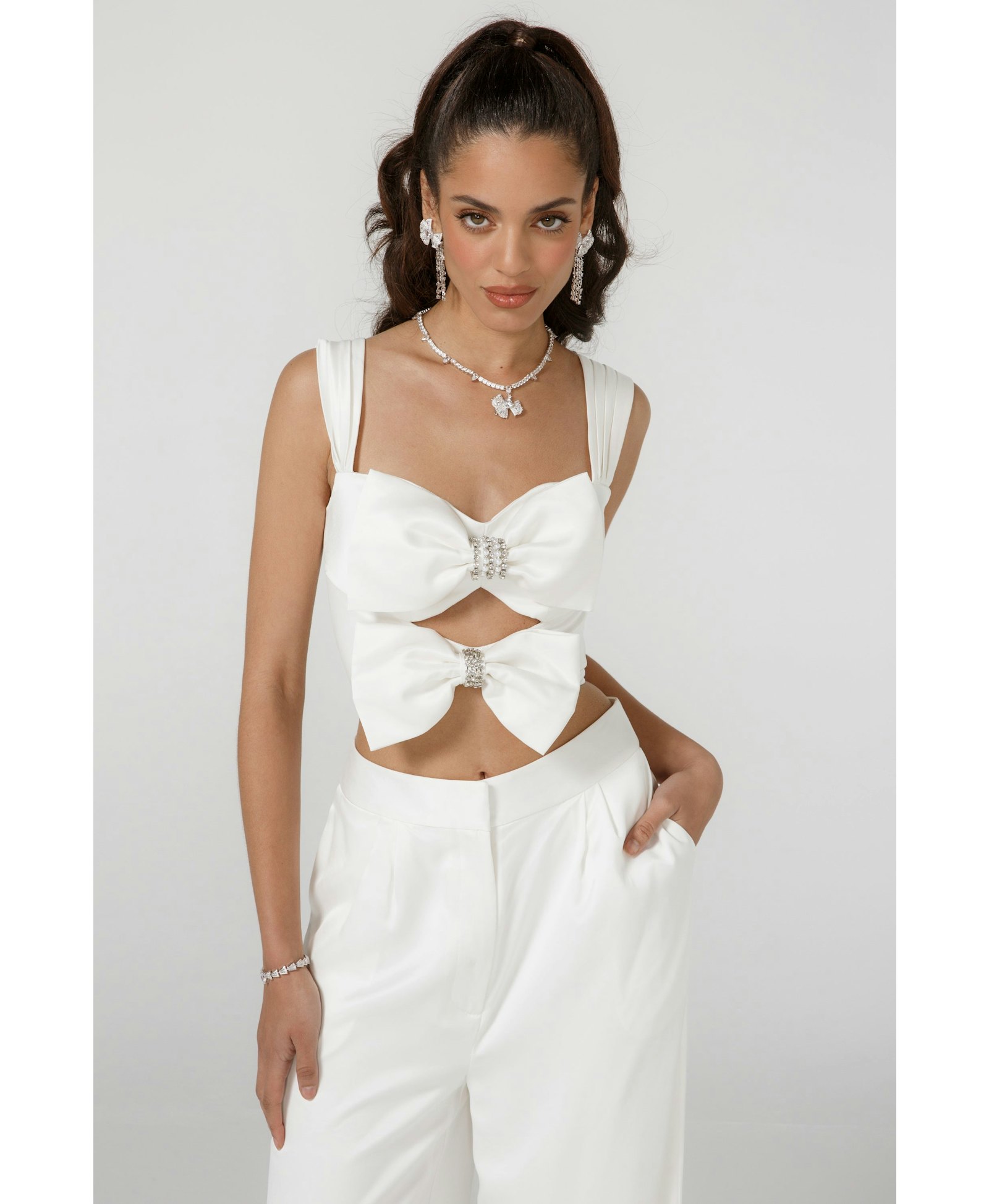 Alexandra Satin Pants (White) (Final Sale) in White made by Nana Jacqueline