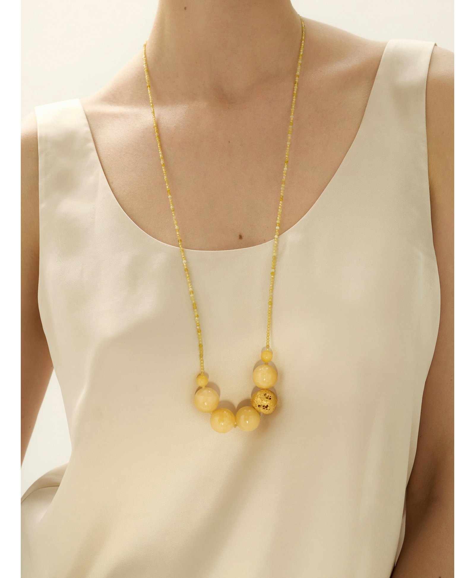 Minerals Honey Calcite Ball Necklace made by Eva Remenyi