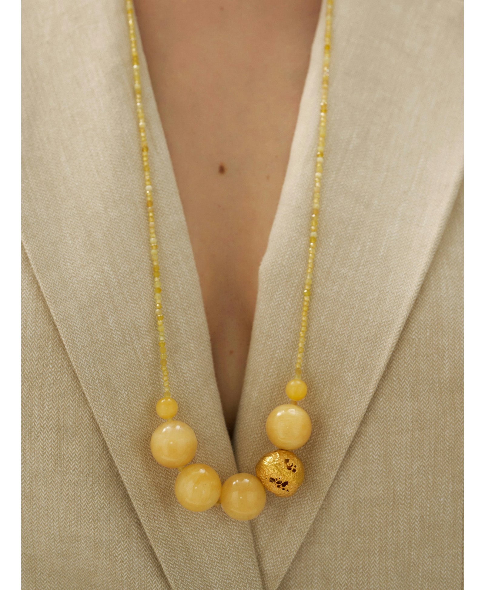 Minerals Honey Calcite Ball Necklace made by Eva Remenyi