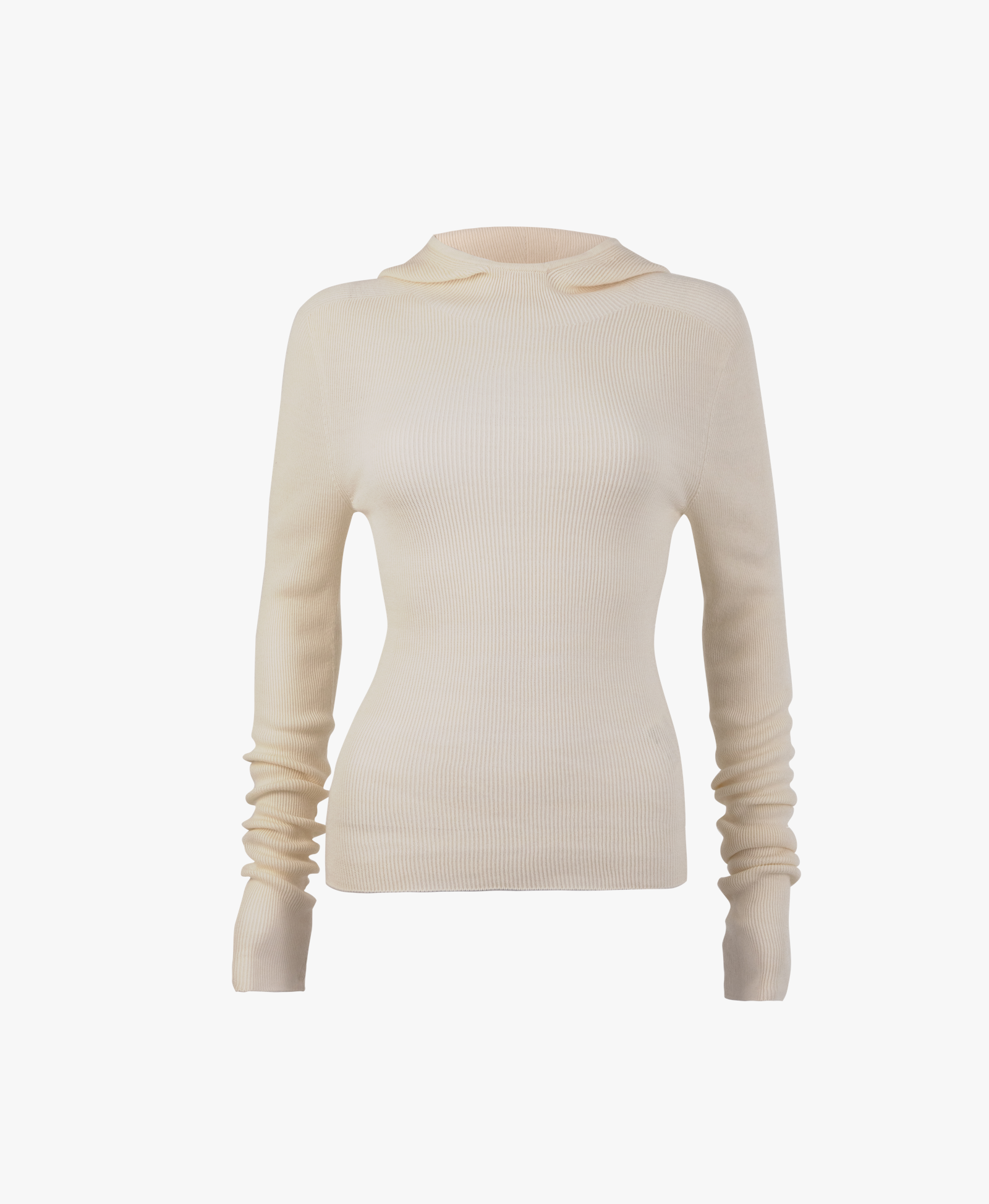 Hooded ribbed top in White made by AFTERHOURS