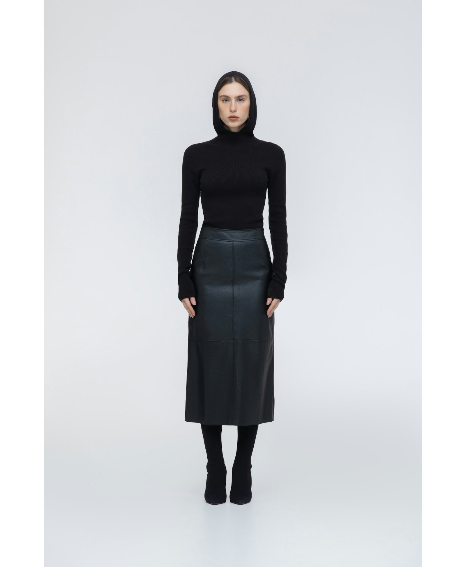 Hooded ribbed top in Black made by AFTERHOURS