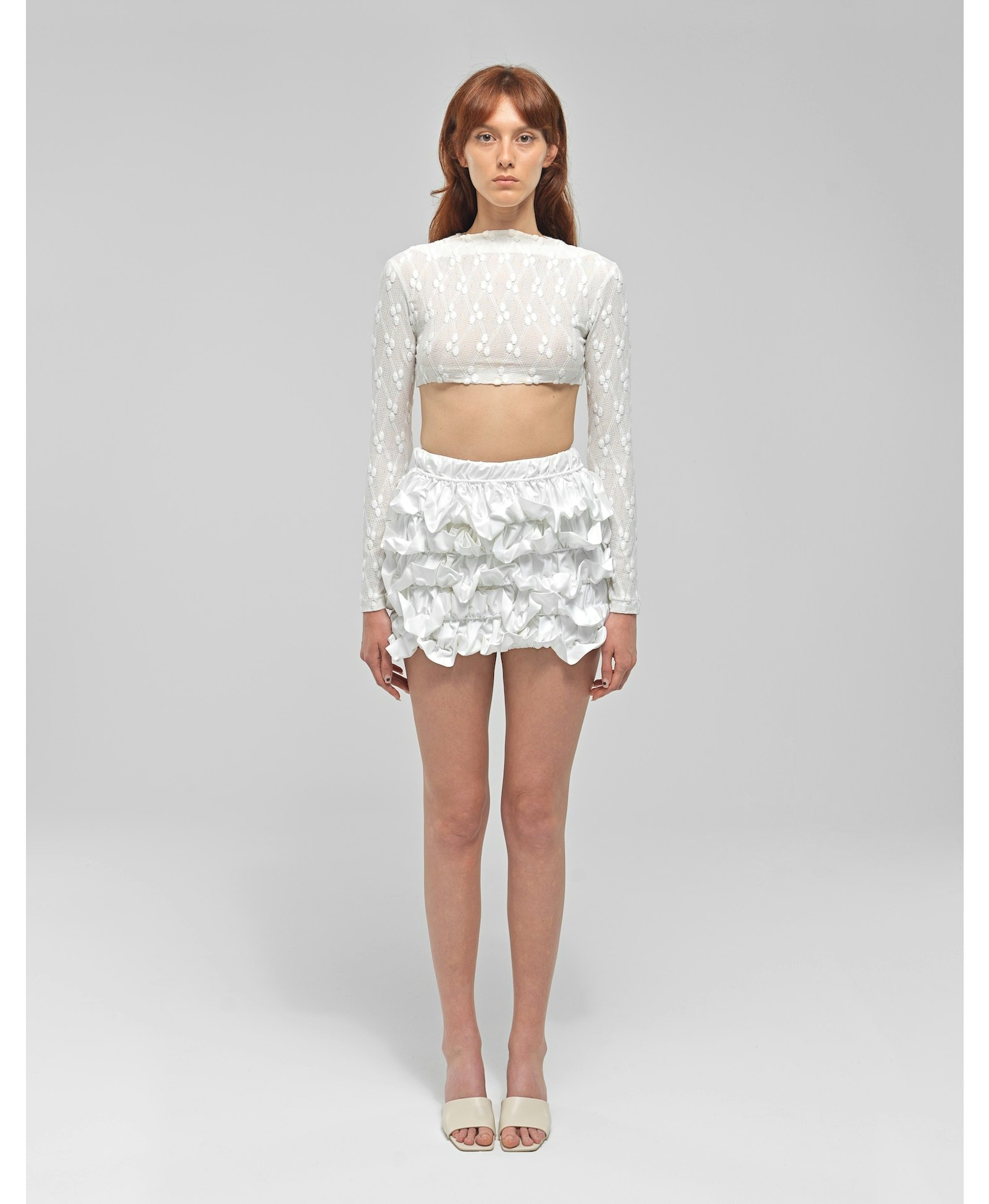 ZAIDA White Ruffled Mini Skirt made by MAET