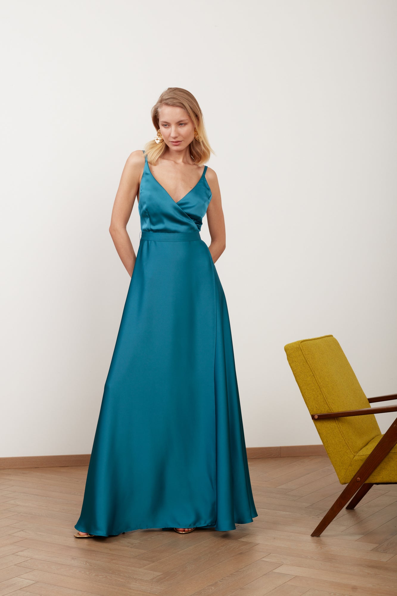 Shop Undress Freya Dark Turquoise Blue Satin Maxi Evening Dress