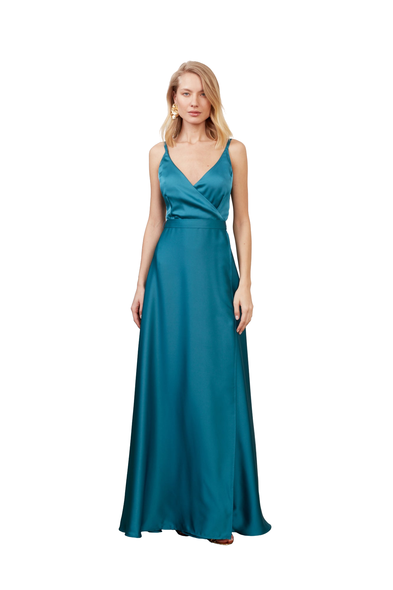 Undress Freya Dark Turquoise Blue Satin Maxi Evening Dress In Green