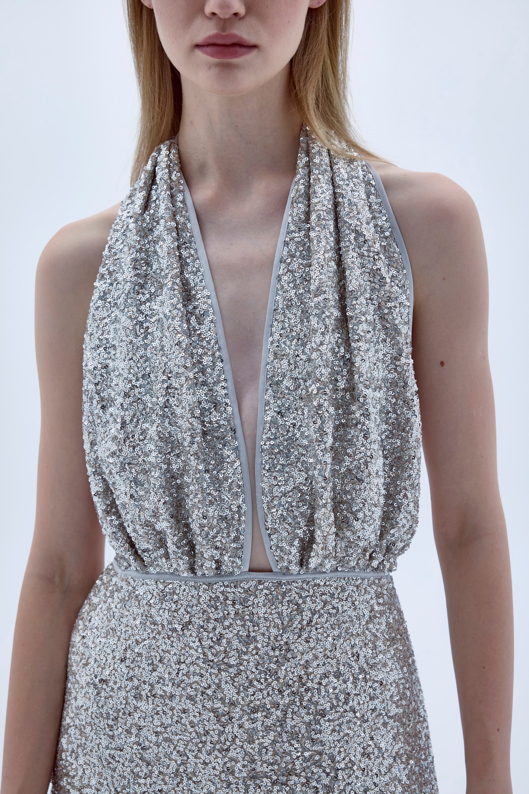 Shop Nazli Ceren Ines Dress In Sequin In Cloud Grey