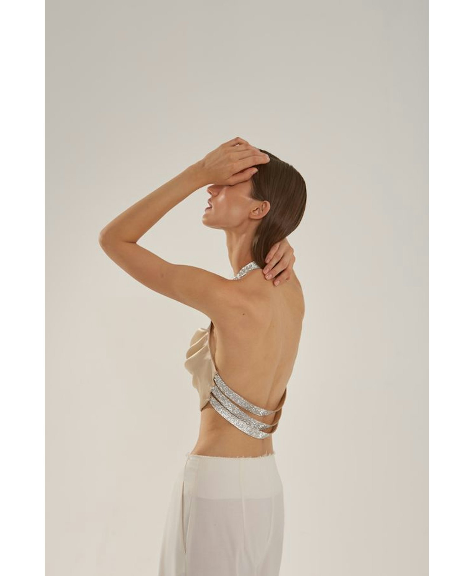 Silk top with crystal ribbons made by NUÉ