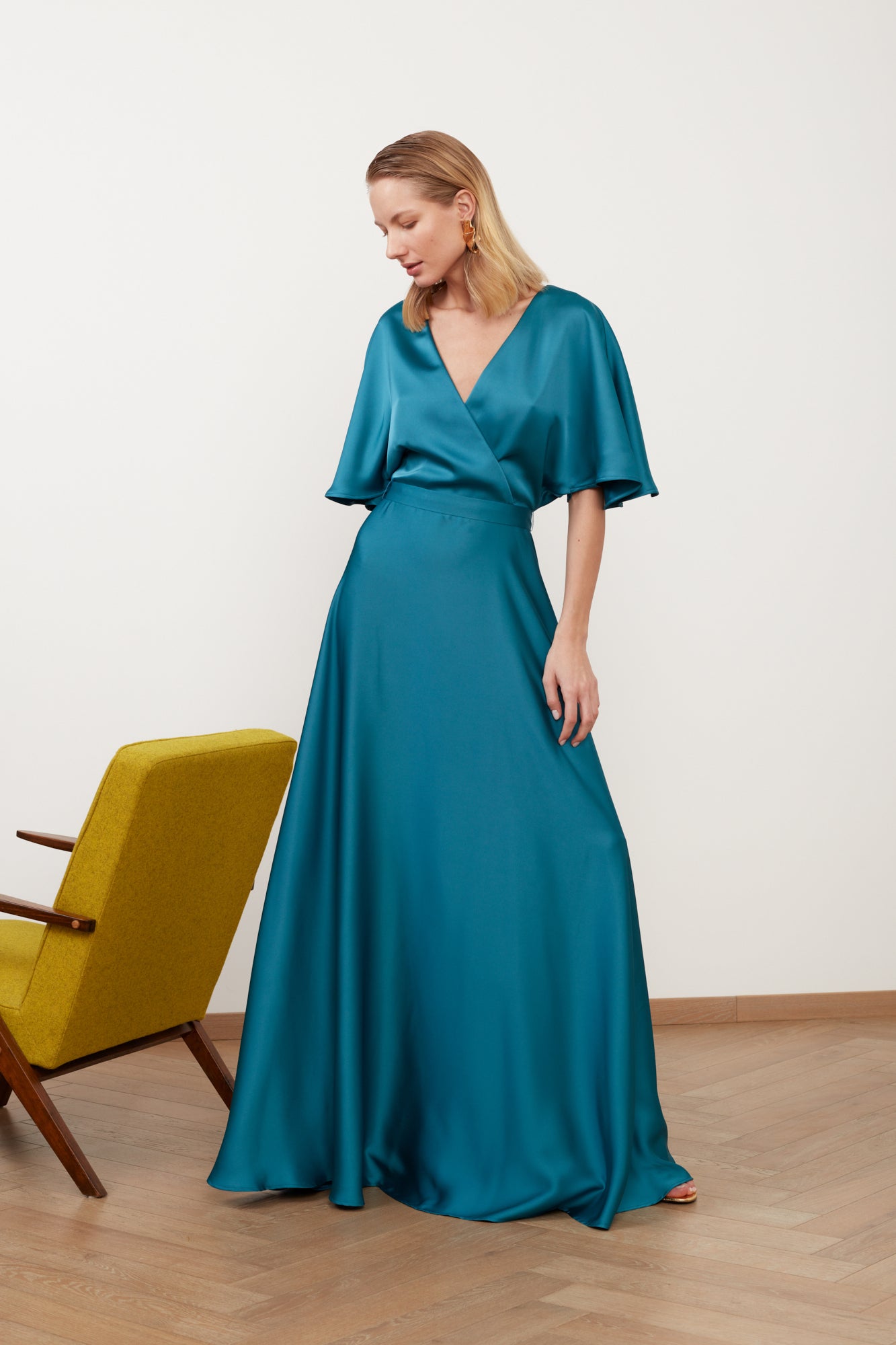 Shop Undress Solene Dark Turquoise Satin Maxi Dress
