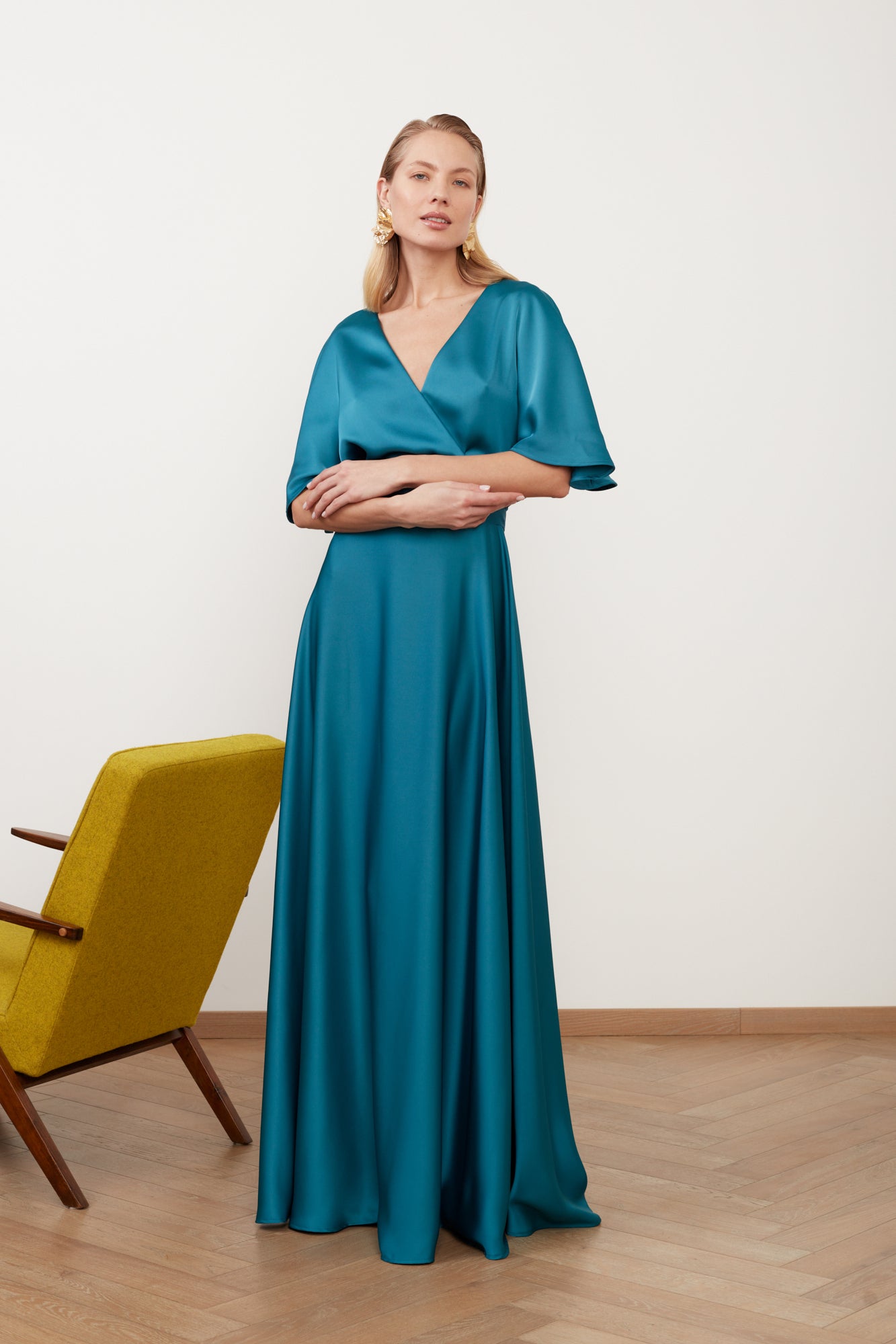 Shop Undress Solene Dark Turquoise Satin Maxi Dress