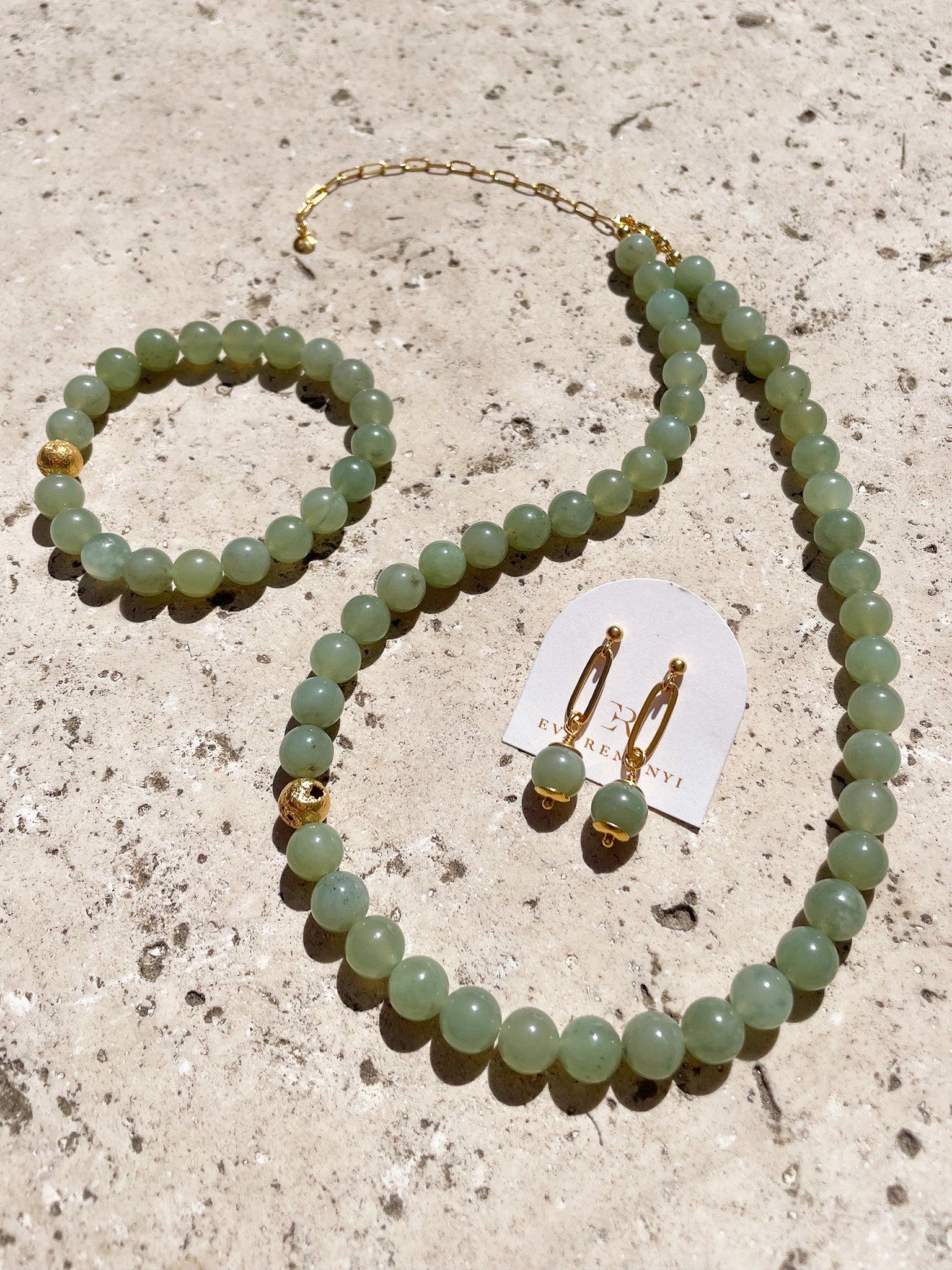 Shop Eva Remenyi Jade Forest Green Necklace In Gold