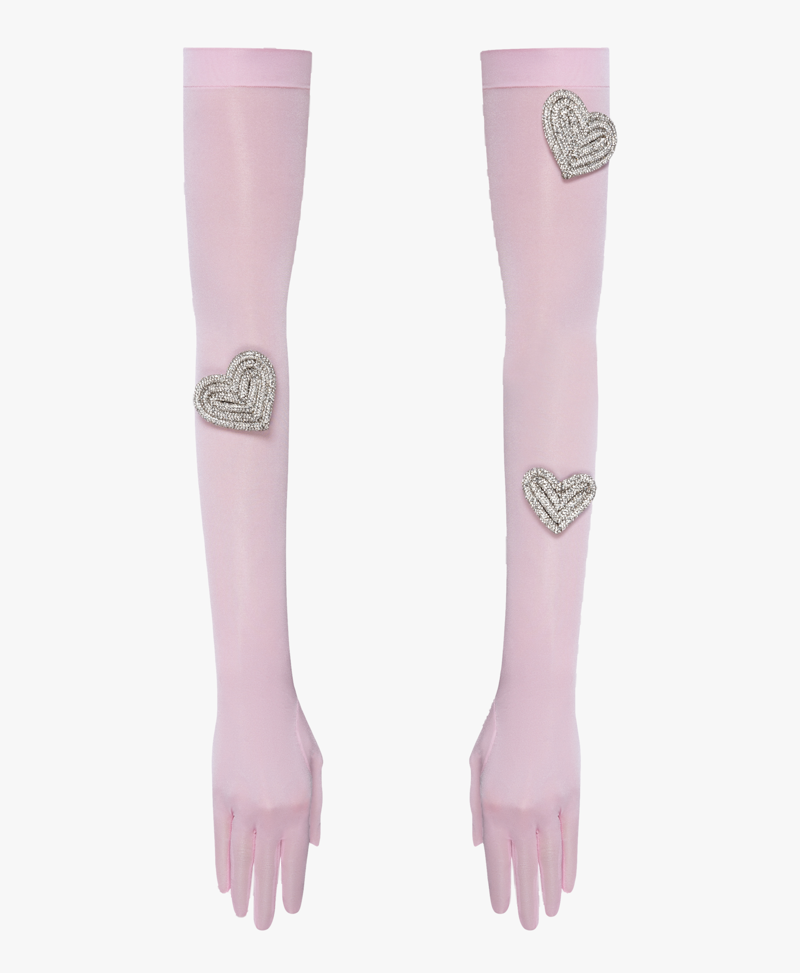 Heart-embellished opera-length gloves in Pink made by NDS The Label