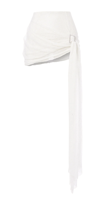 Skrt Starlust Ruched Sequins Mini Skirt In White
