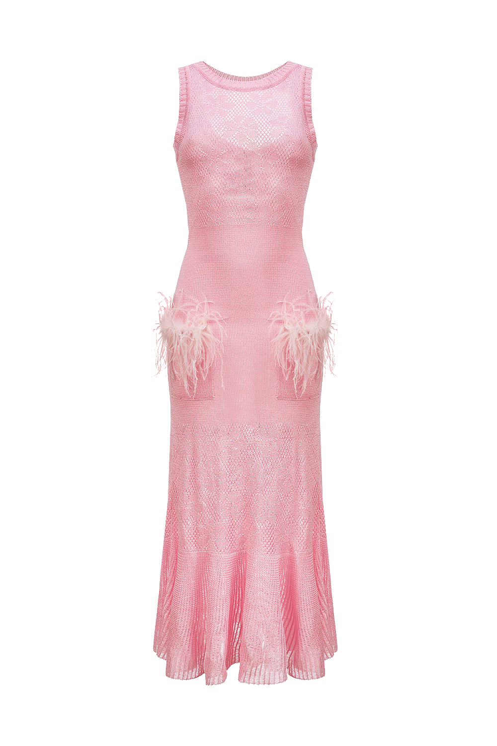 Shop Andreeva Pink Rose Knit Dress With Feathers